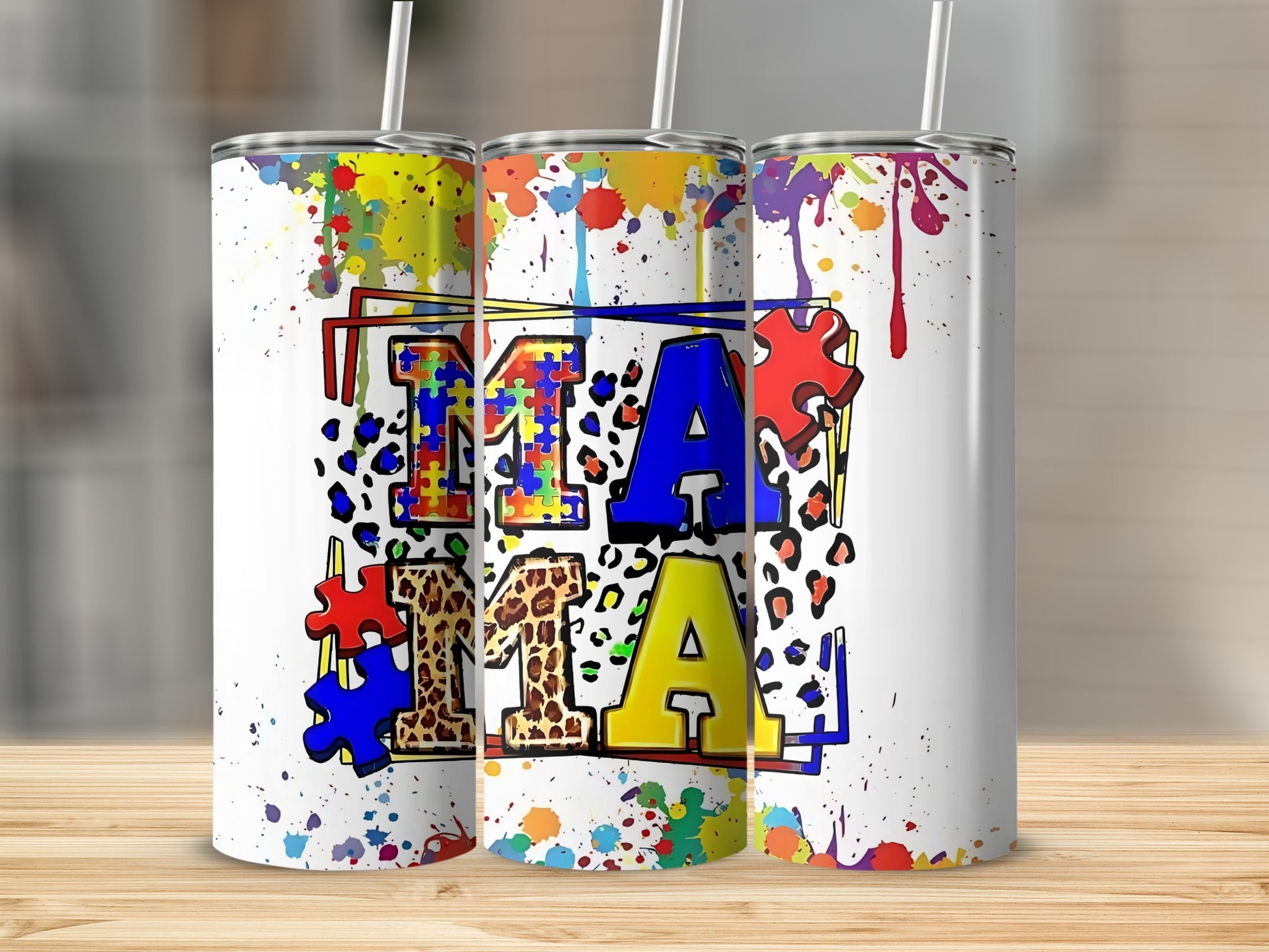 Colorful Mama Puzzle Print Tumbler with Straw Product