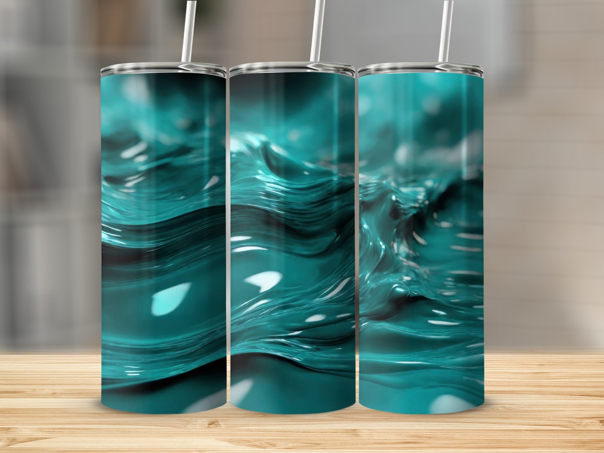 Teal Wave Abstract Glossy Dynamic Tumbler product type