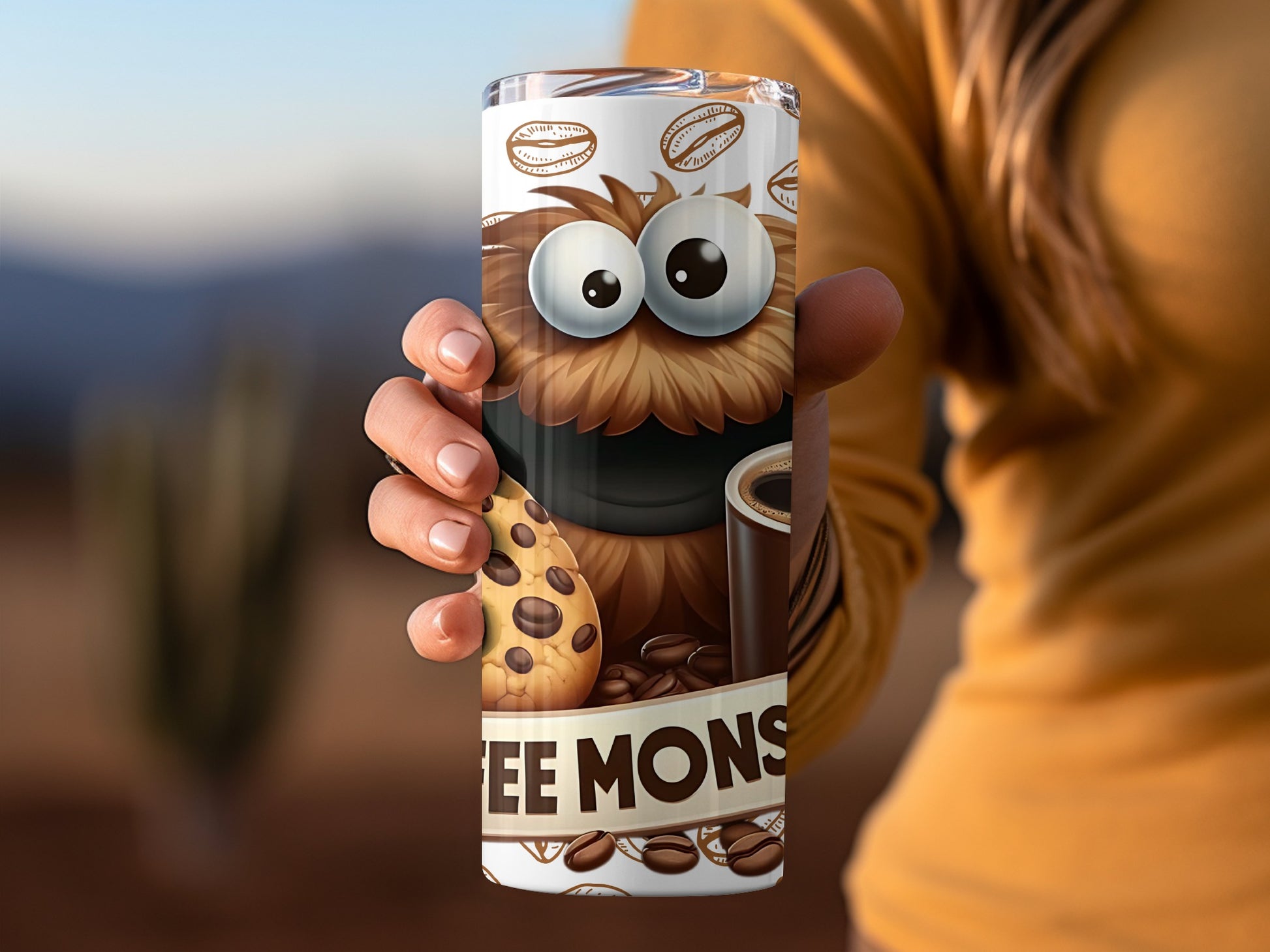 Cute Coffee Monster Design Tumbler Mug for Caffeine Lovers