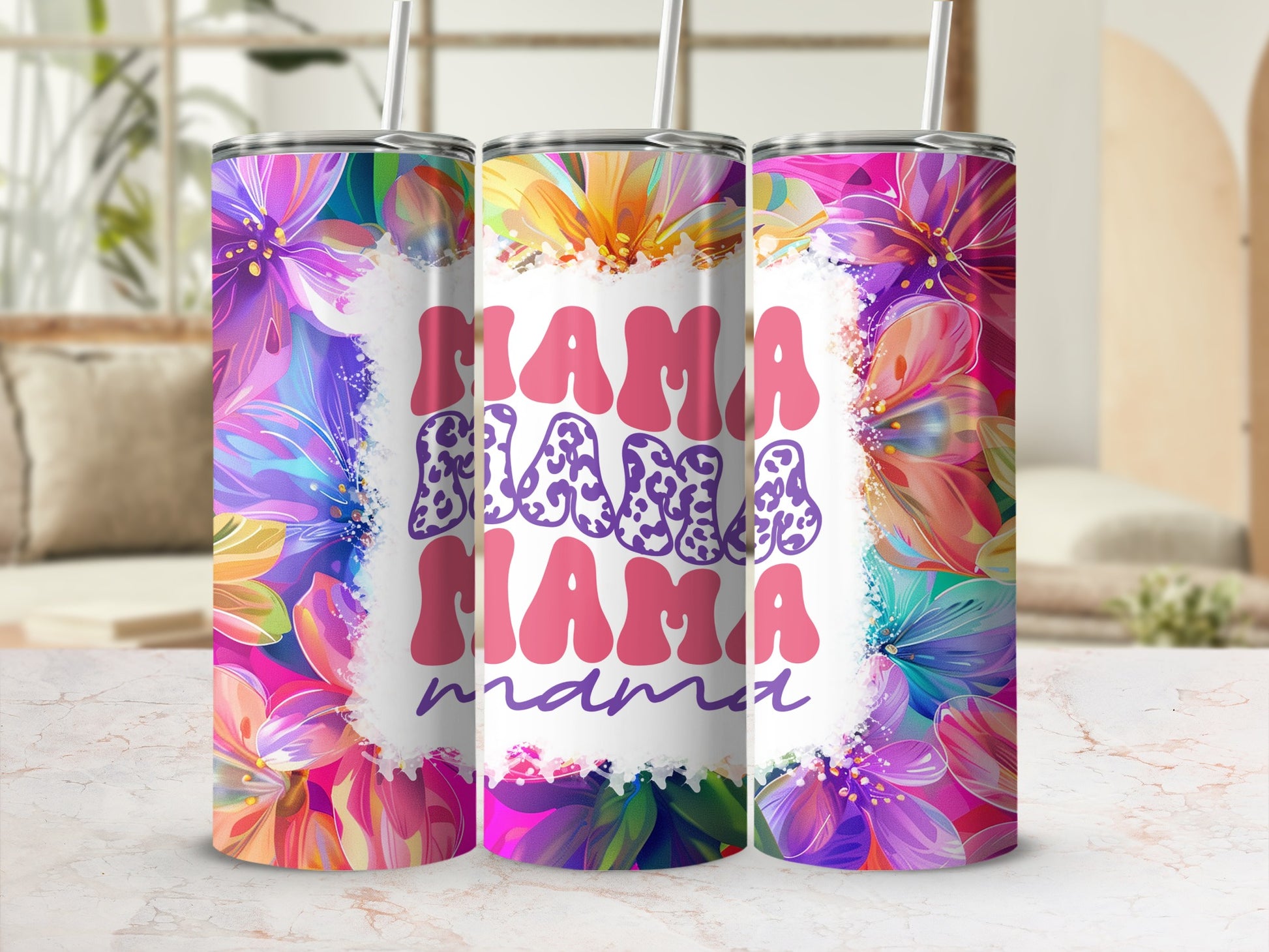 Colorful Floral Mama Design Insulated Tumbler