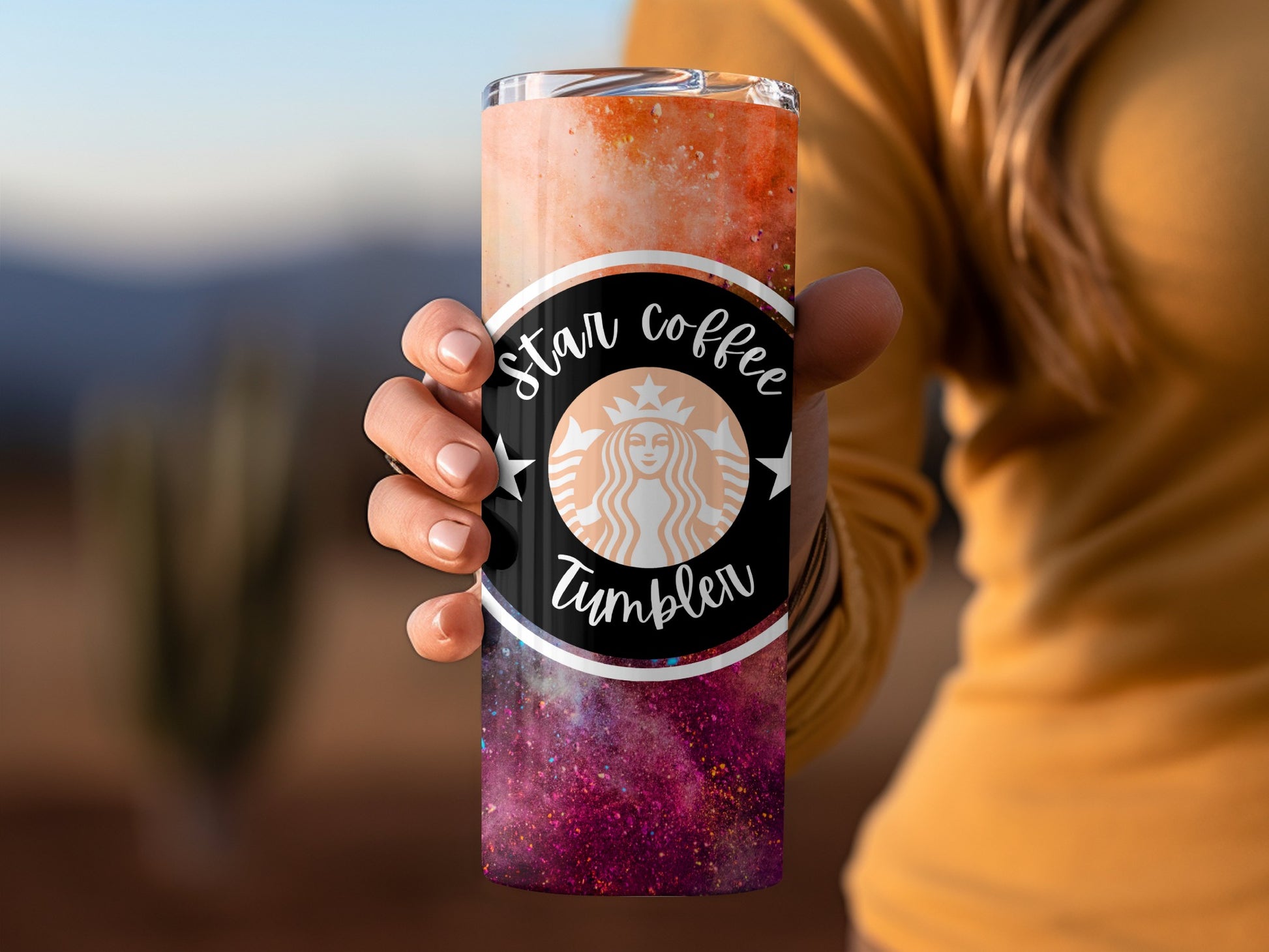 Star Coffee Tumbler with Multicolor Galaxy Design