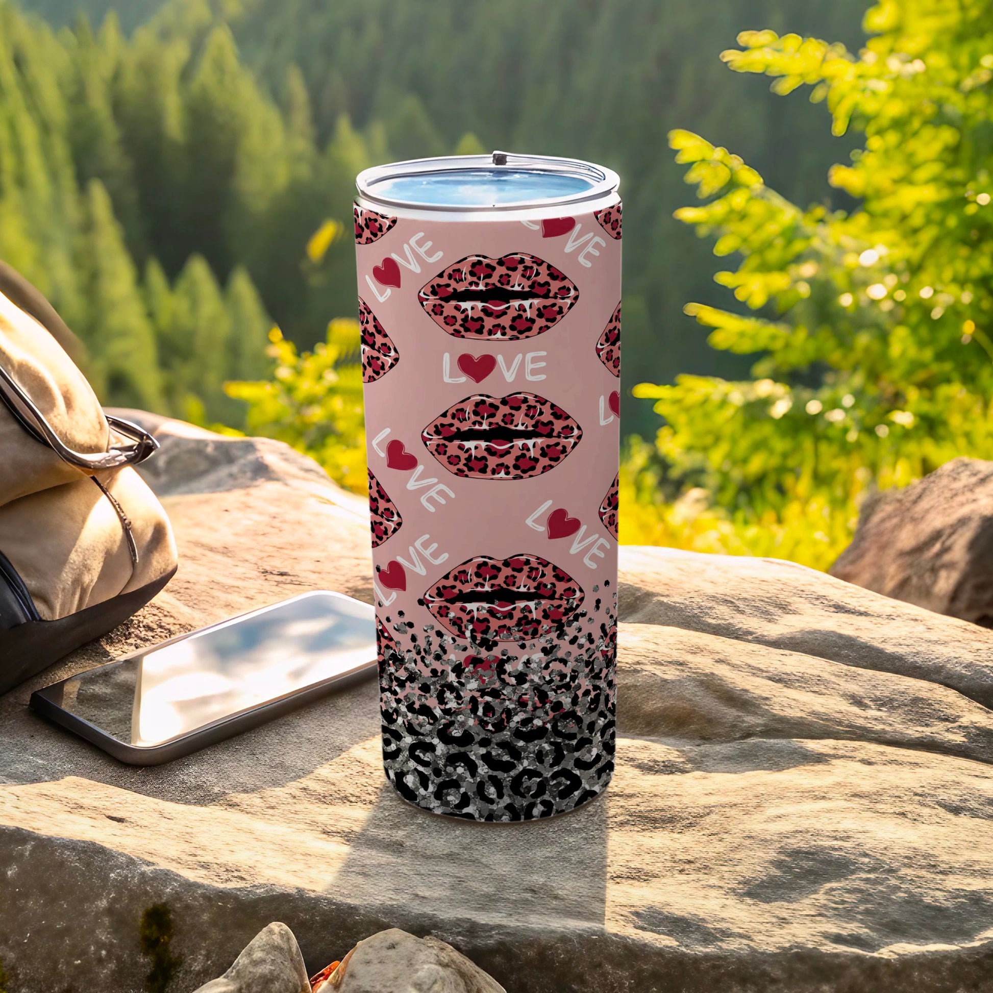 Love Leopard Print Lips Pattern Insulated Tumbler Cup