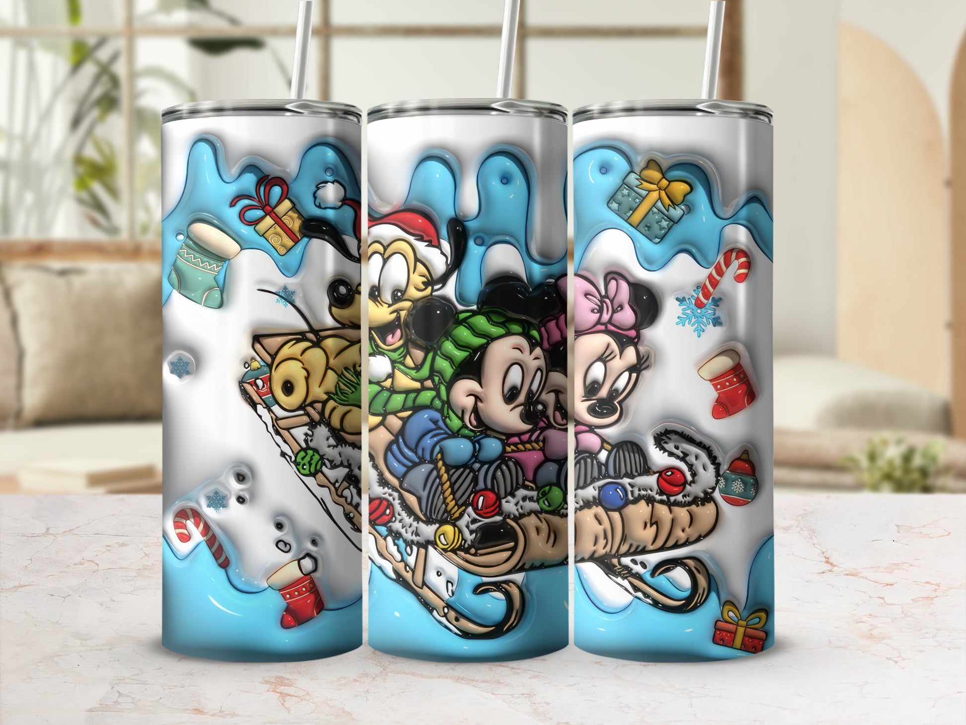 Cartoon Friends Winter Fun Scene Stainless Steel Tumbler