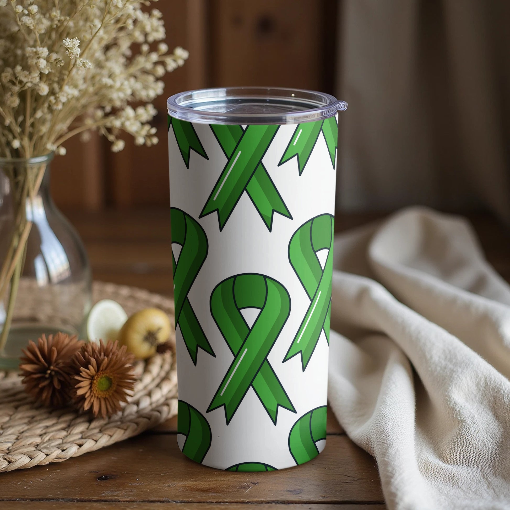 Green Ribbon Pattern Insulated Tumbler for Everyday Use