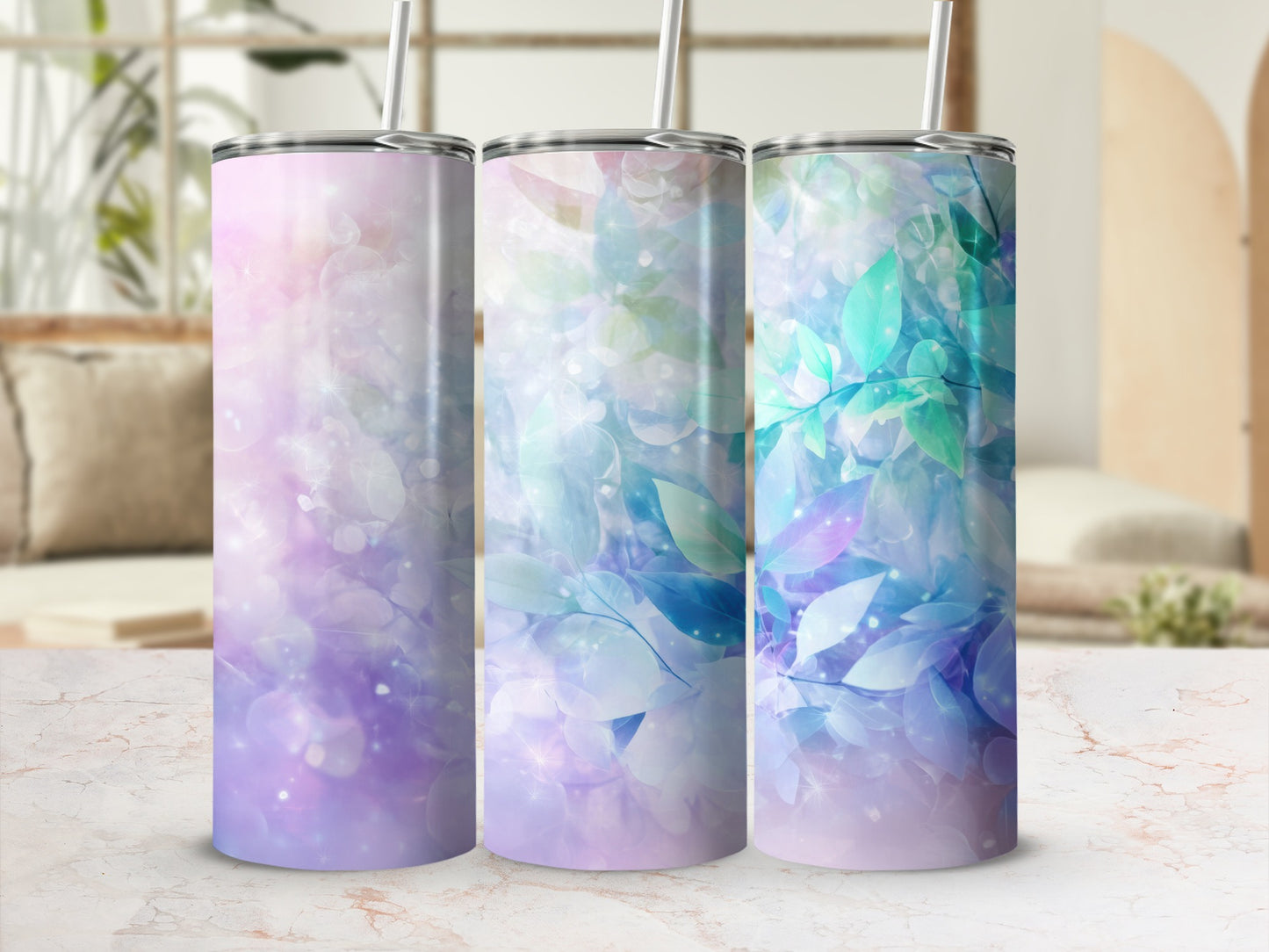 Pastel Purple Blue Green Leaf Sparkle Tumbler product type