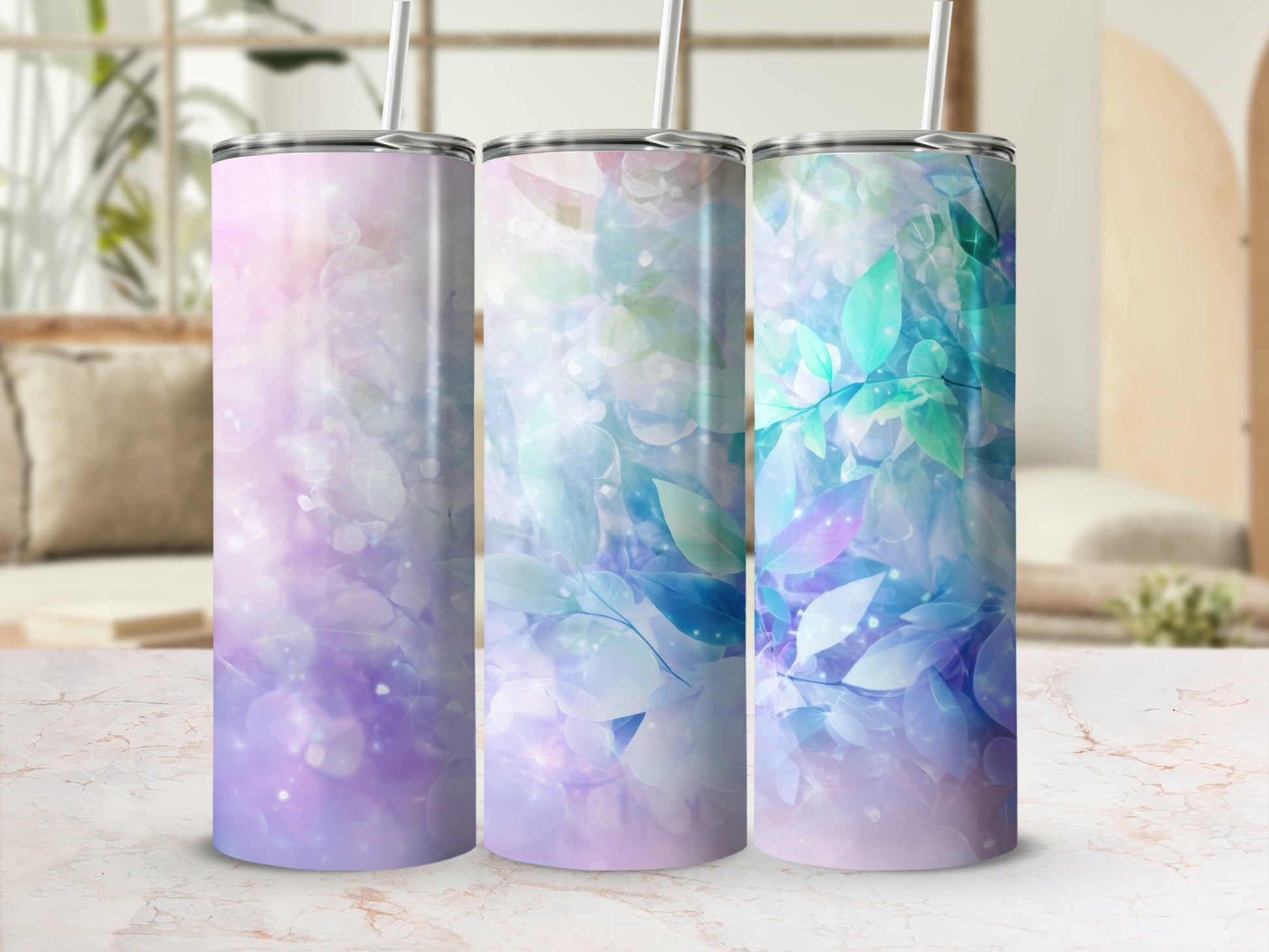 Pastel Purple Blue Green Leaf Sparkle Tumbler product type
