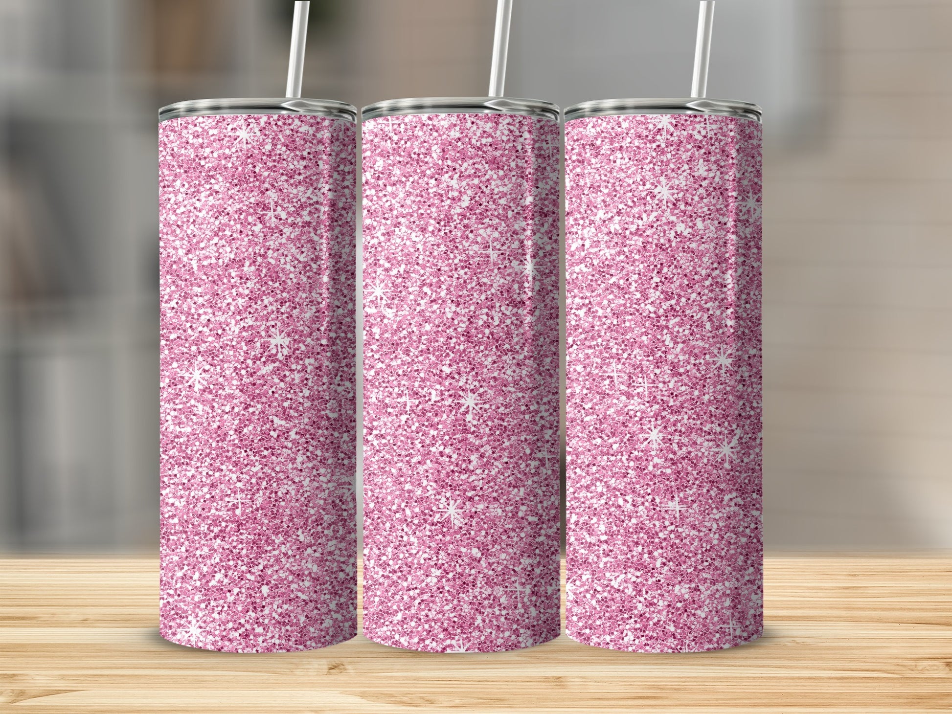 Pink Glitter Sparkle insulated tumbler set