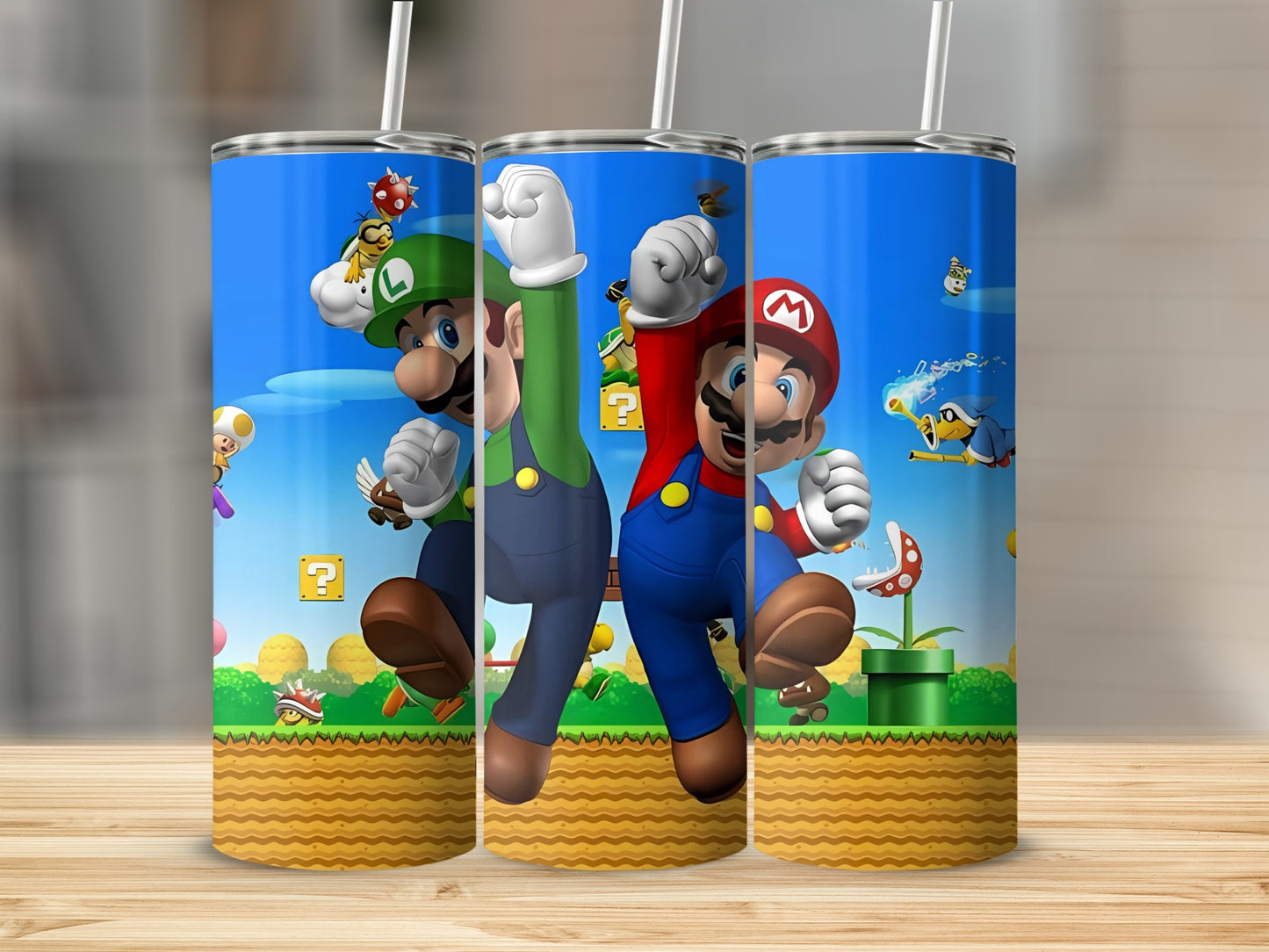 Colorful Mario Brothers Themed Tumbler Drinking Cups