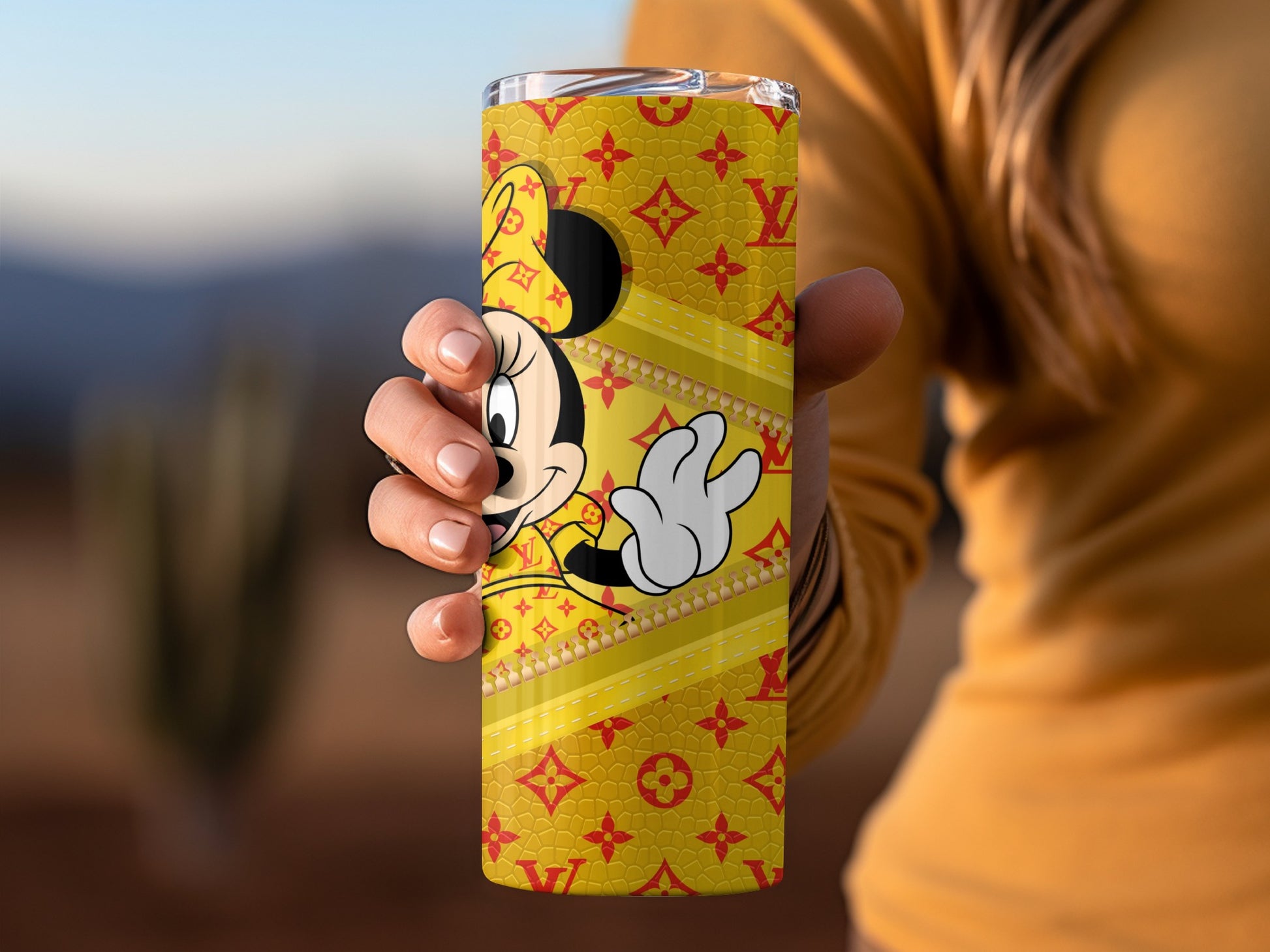 Yellow Minnie Mouse Designer Patterned Tumbler Cup