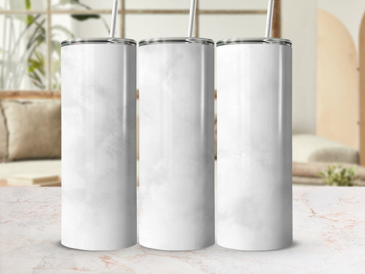 Three blank white tumblers with subtle watercolor texture.