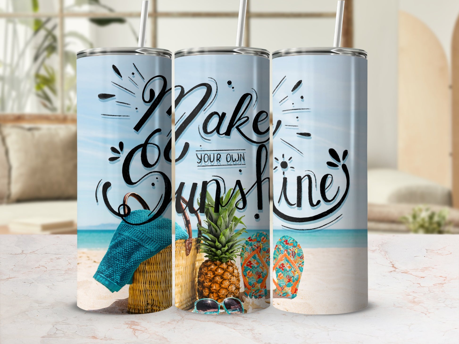 Make Your Own Sunshine Tumbler with Beach Scene