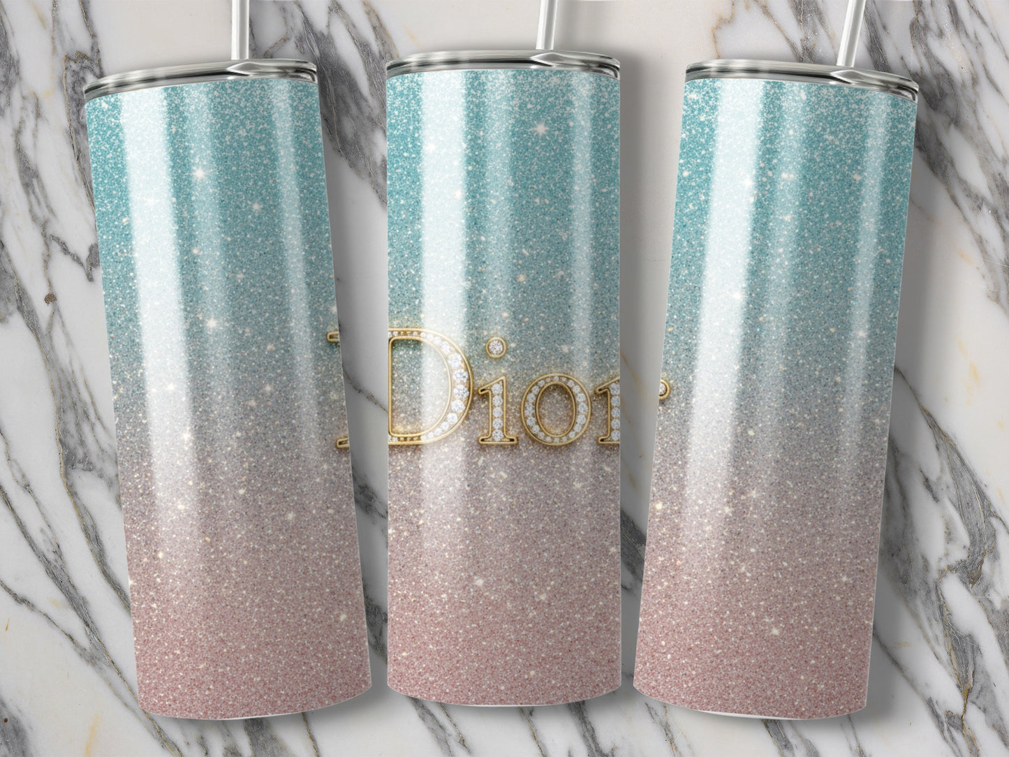 Shimmering Dior Gold Lettering Gradient Background Tumblers