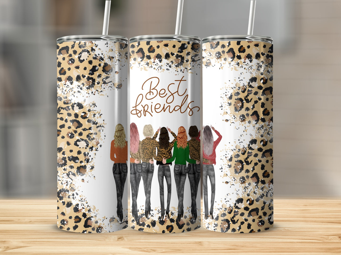 Best Friends Leopard Print Design Tumbler Cup