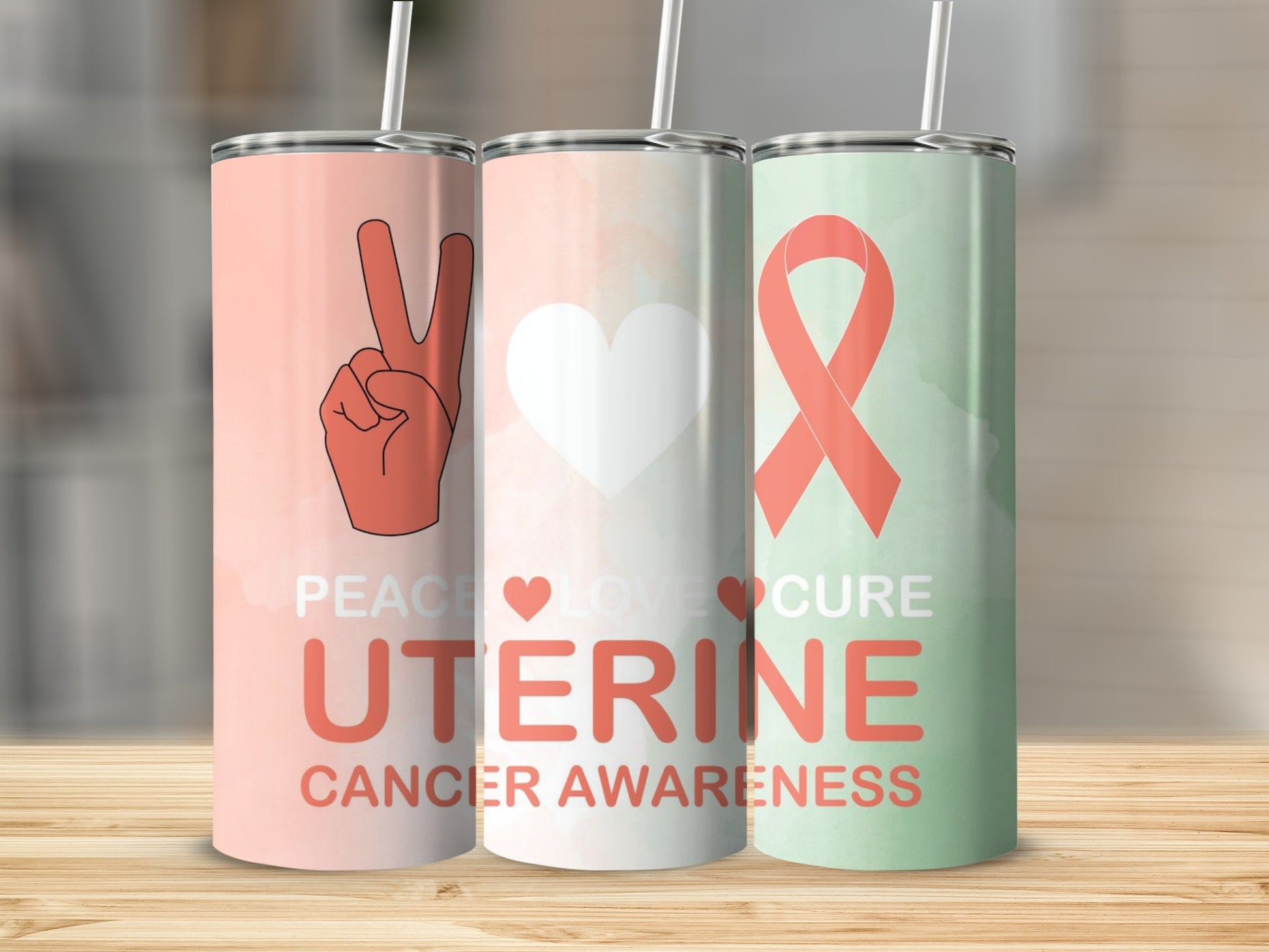 Peace Love Cure Uterine Cancer Awareness Tumbler