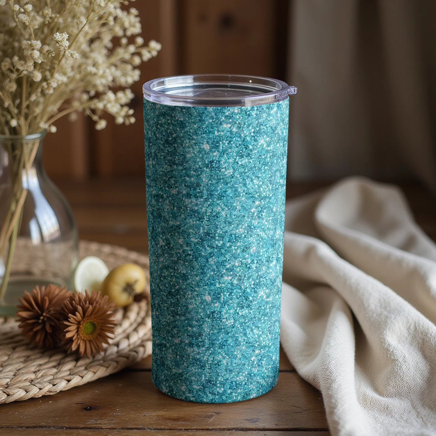 Aqua Speckled Pattern Travel Tumbler for Daily Use