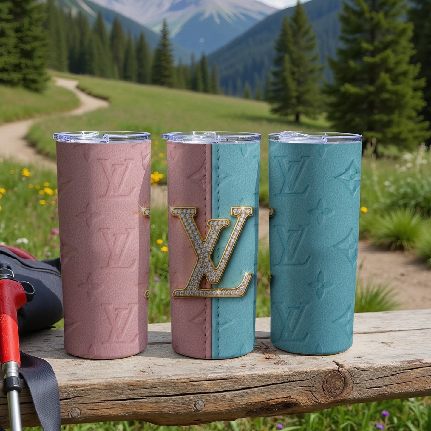 Stylish Drinking Tumblers with LV Pattern Logo Design