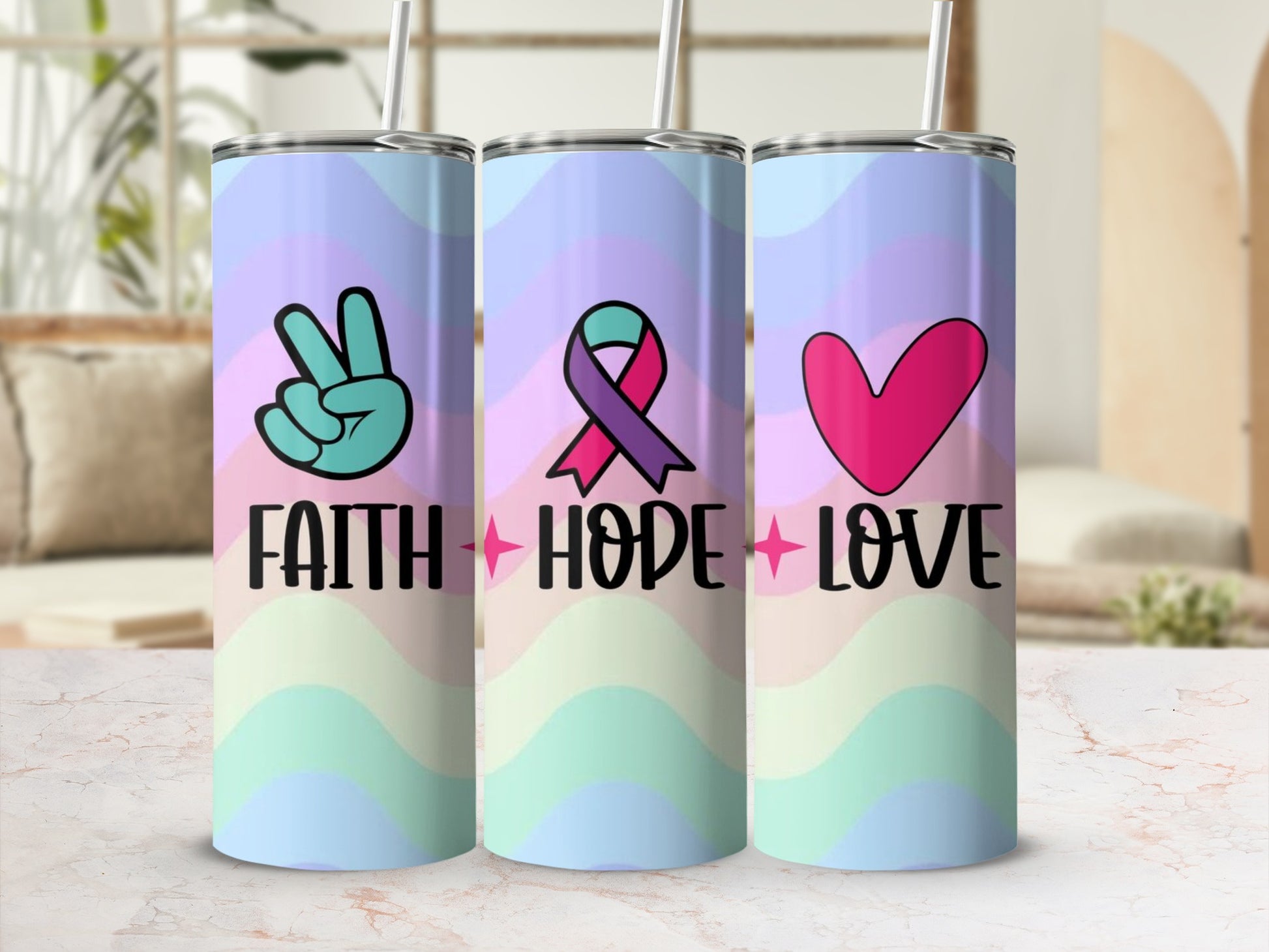 Inspirational Faith Hope Love Design Tumbler Set