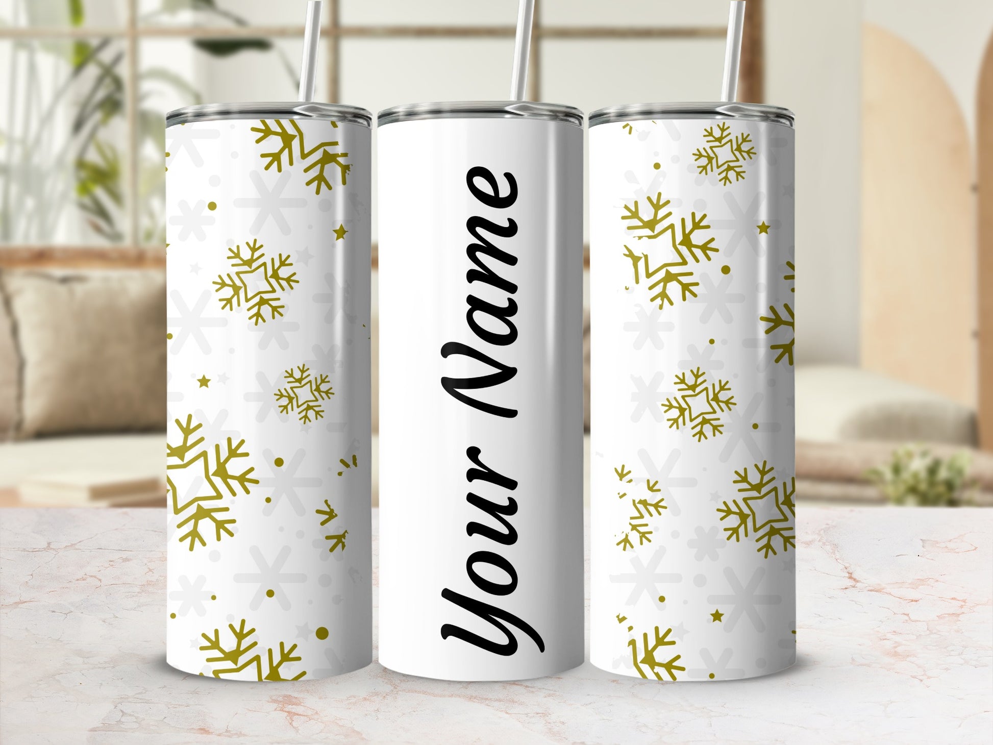 Personalized Snowflake Design Insulated Tumbler Cup