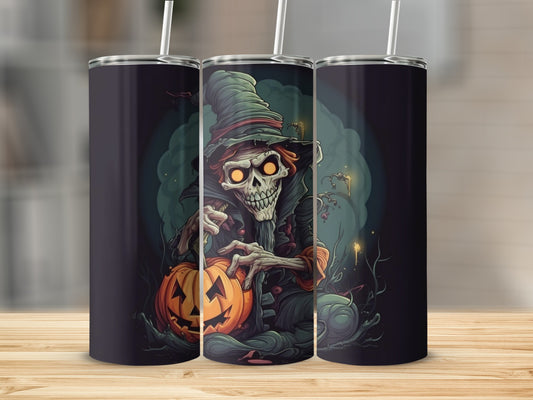 Spooky Skeleton and Pumpkin Designed Tumbler for Halloween