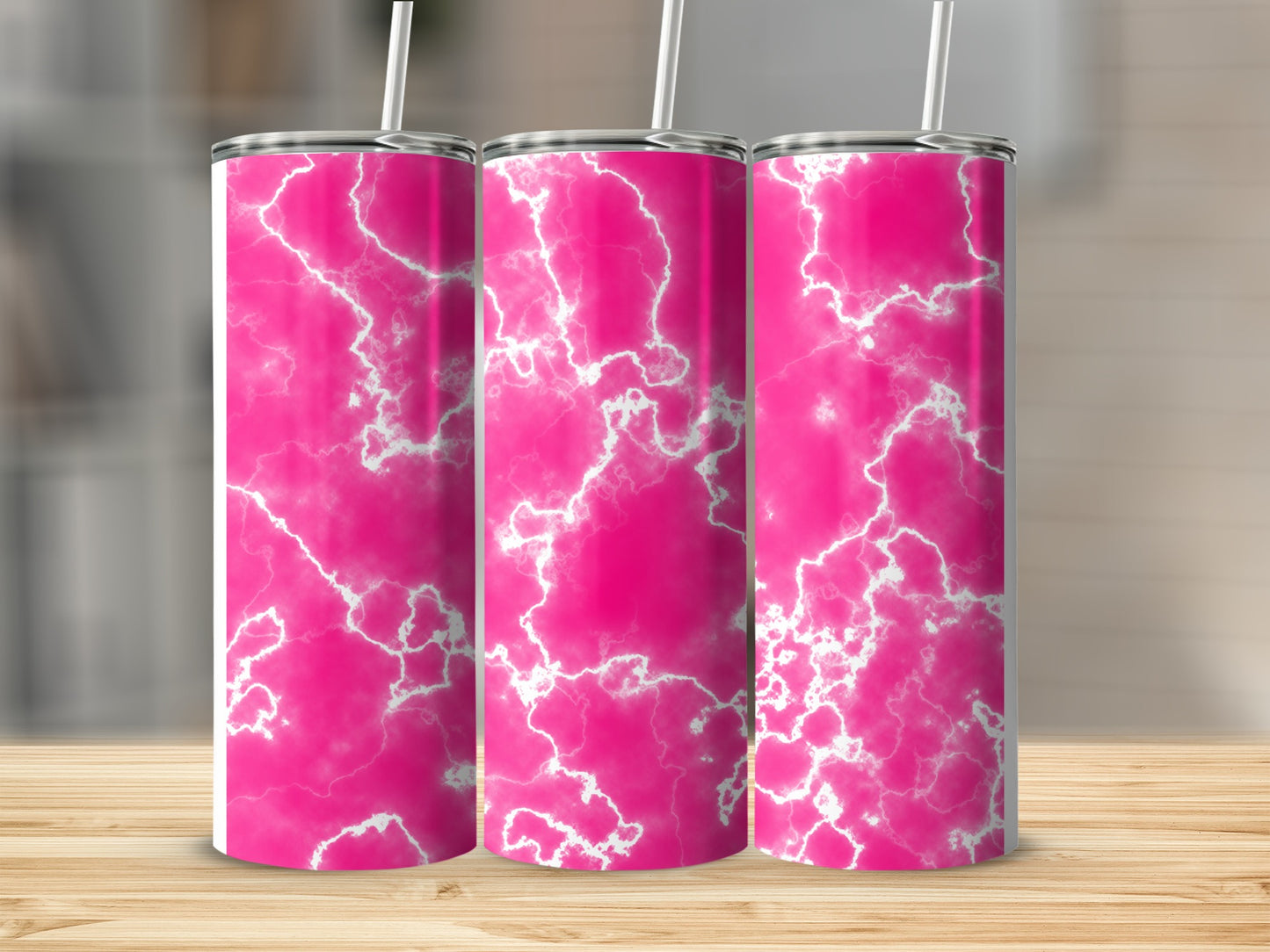 Vivid Hot Pink Lightening Pattern Unique Design Tumblers