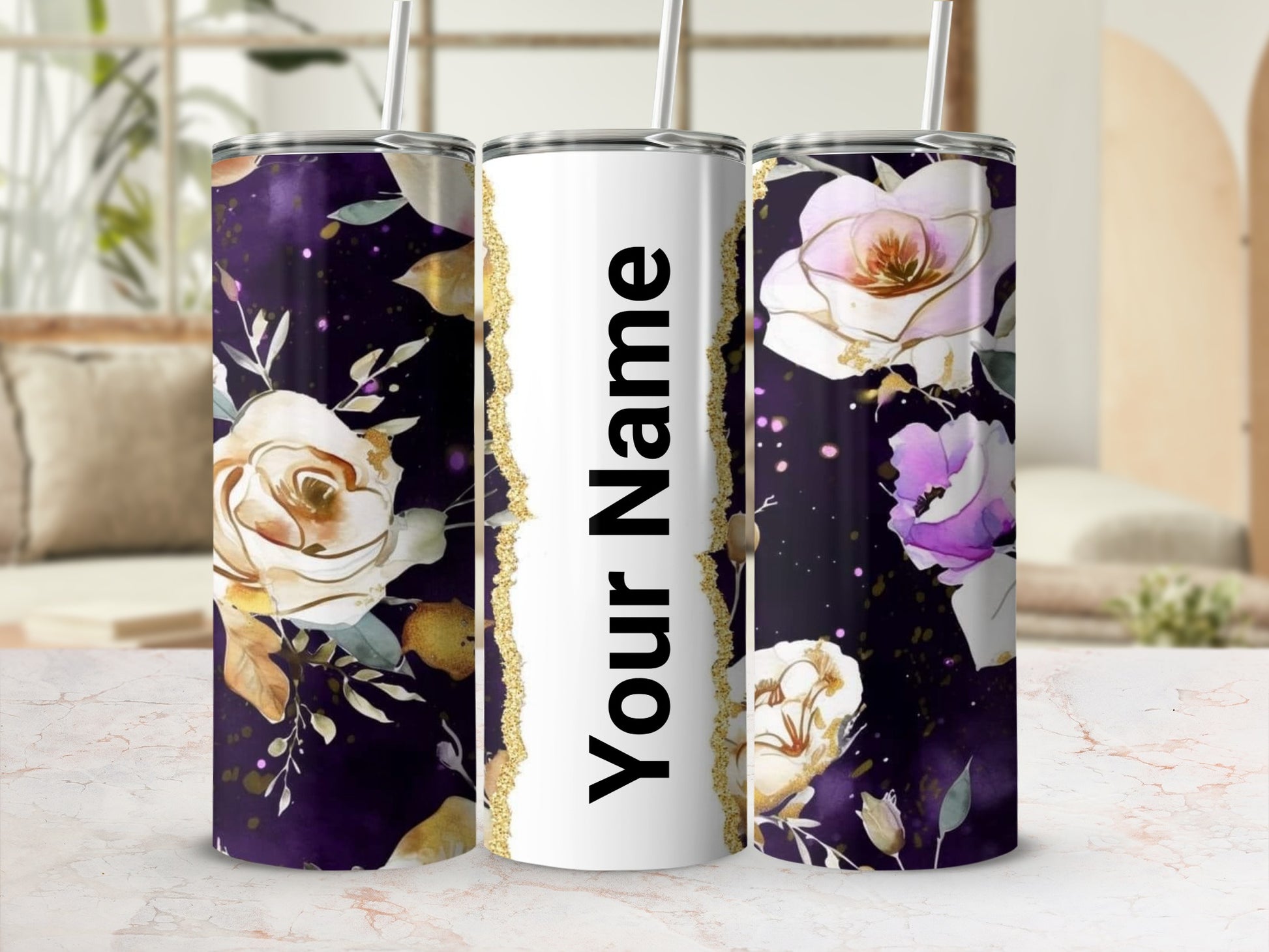 Personalized Floral Design Custom Name Tumbler