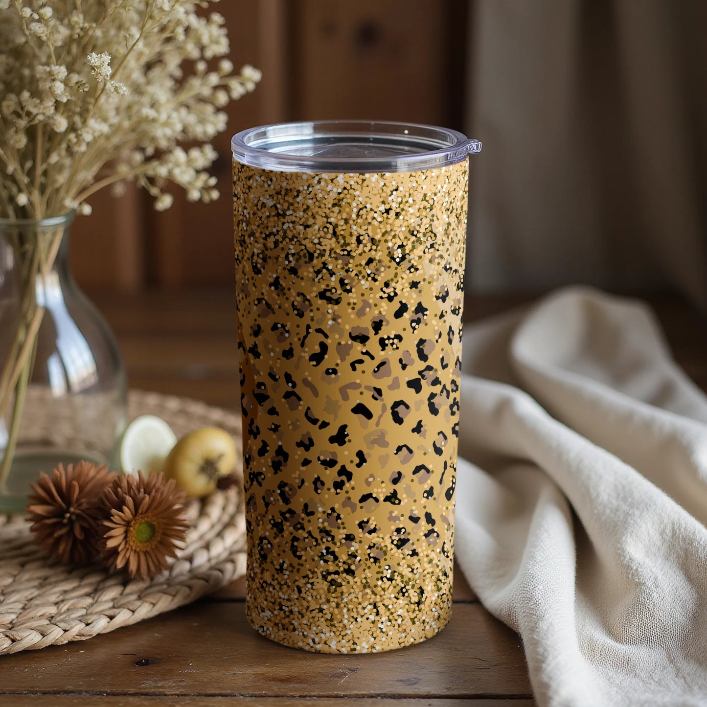Leopard Print Tumbler with Glitter Details Drinkware