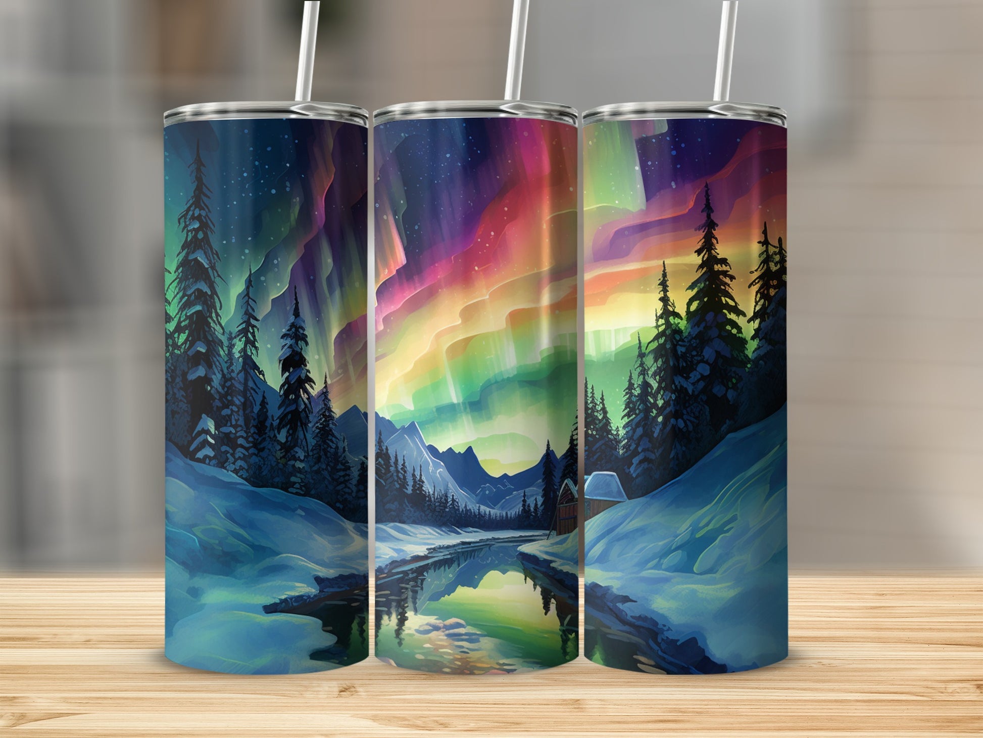 Northern Lights Scenic Insulated Tumbler Flask