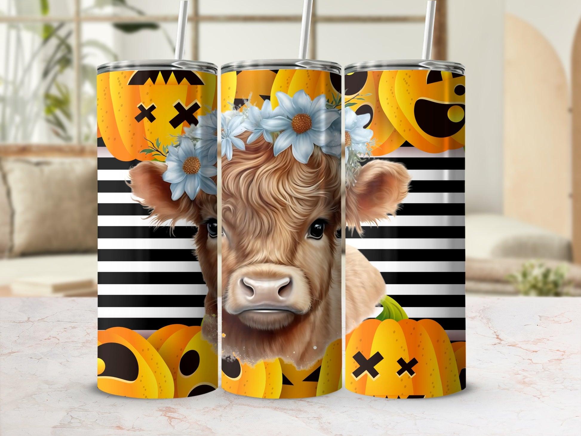 Cute Halloween Cow and Pumpkin Themed Tumbler
