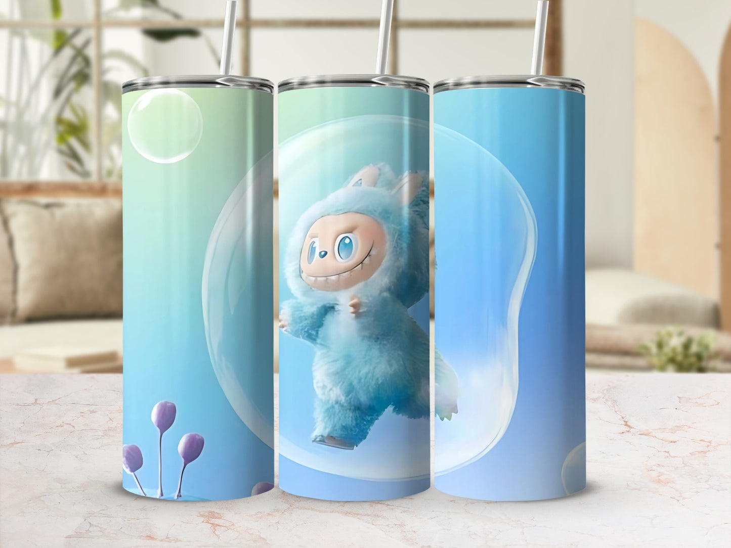 Adorable Blue Creature Design Tumbler Cup