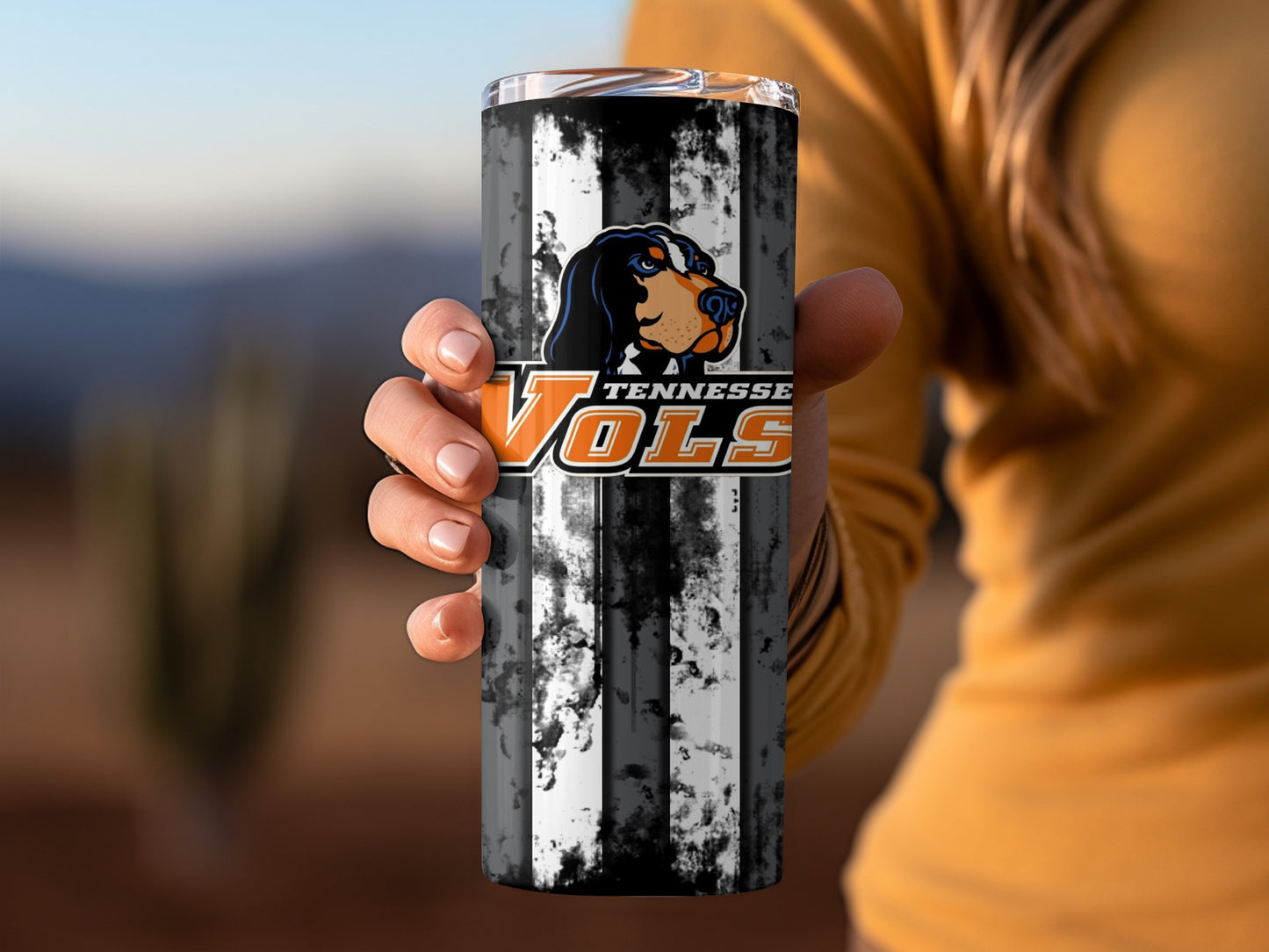 Tennessee Vols Dog on Striped Background Tumbler