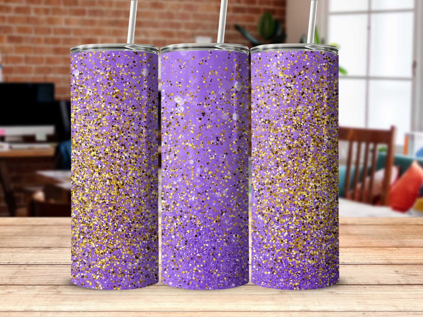 Glittery Purple and Gold Insulated Tumbler Product