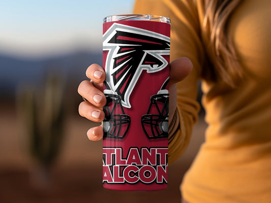 Atlanta Falcons Helmets and Logo on a Red Background Tumblers