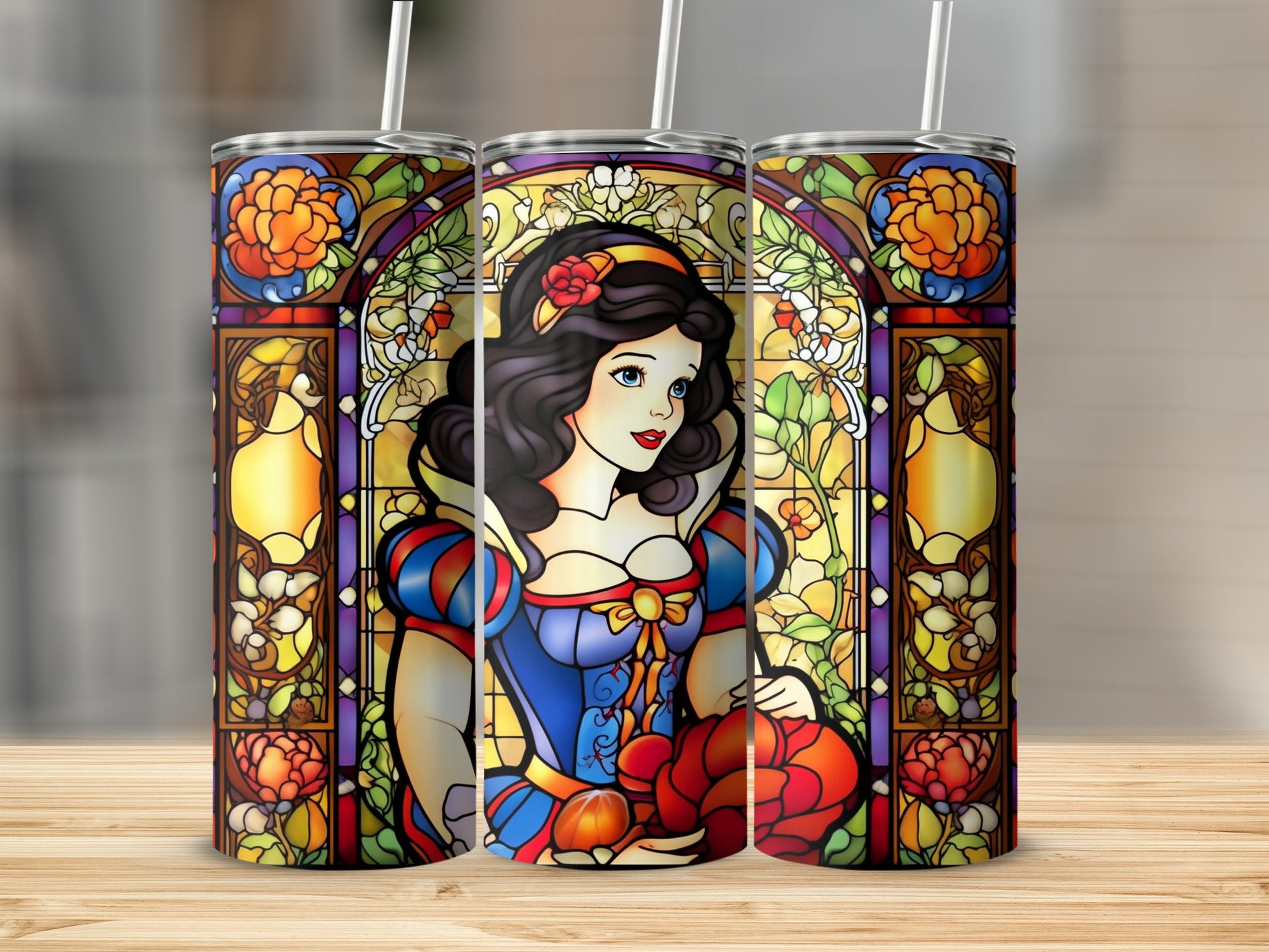Stained Glass Art Style Princess Design Tumbler