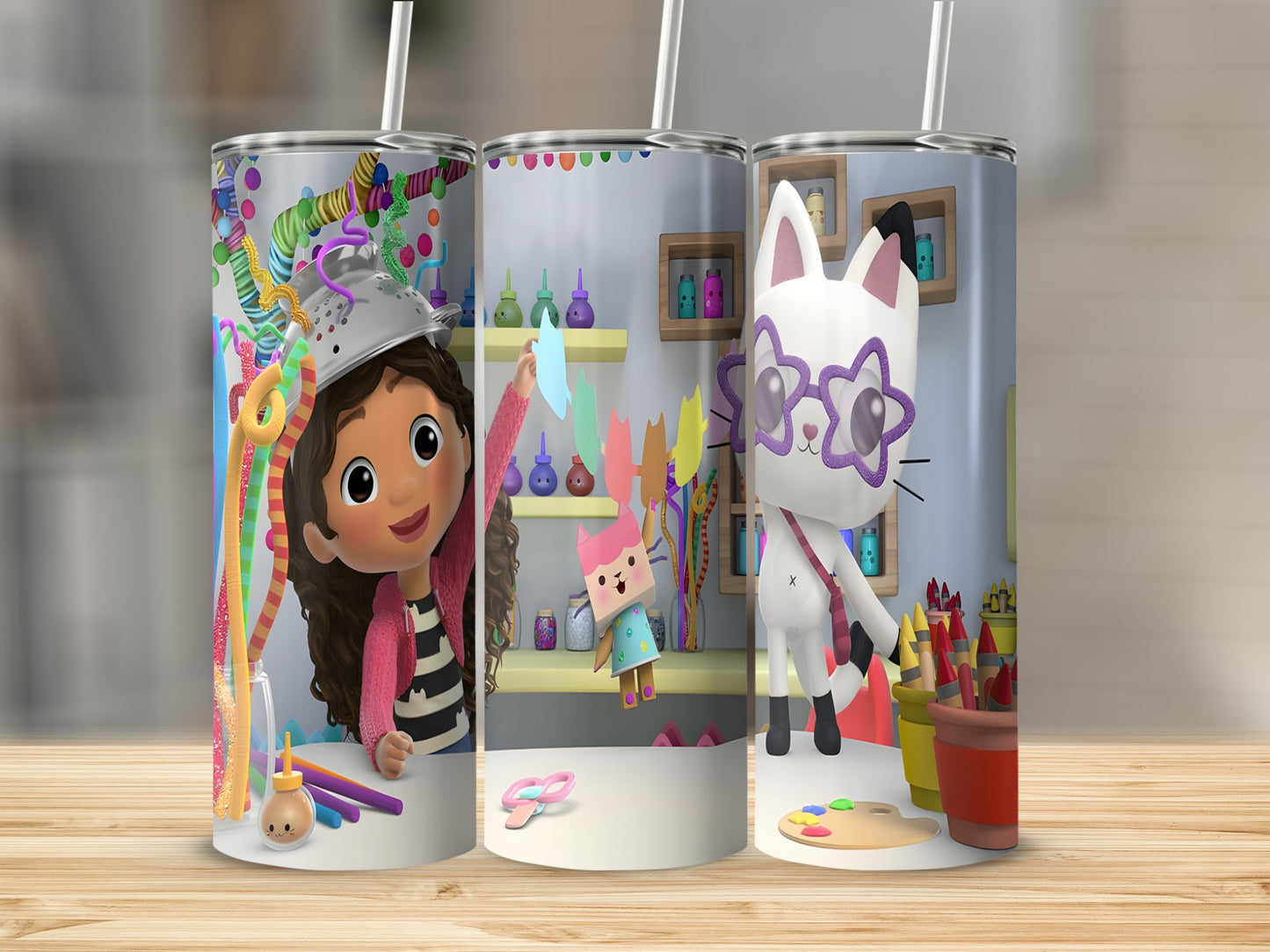 Gabby's Dollhouse characters create art with craft supplies.