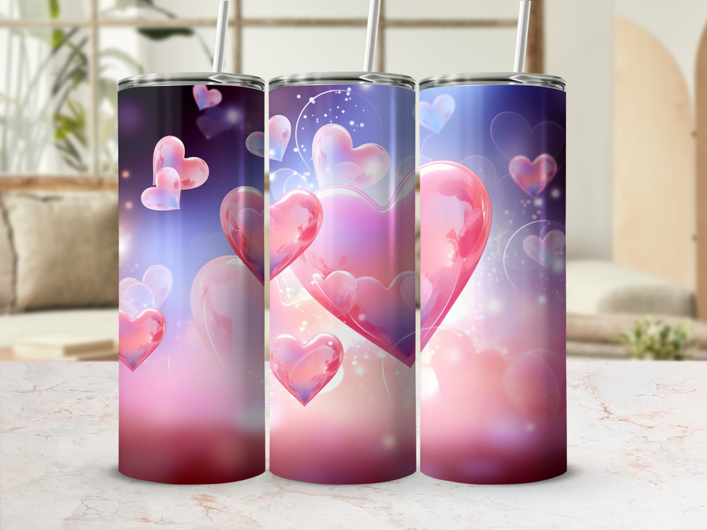 Dreamy Pink and Purple Hearts Stainless Steel Tumbler