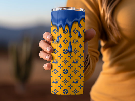Blue Drip Style Design with Rams Pattern Custom Tumblers
