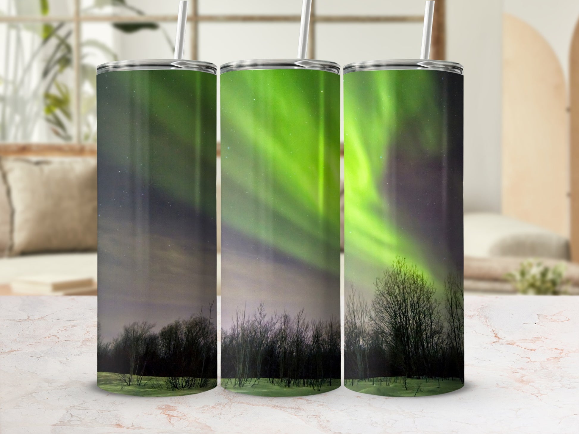 Northern Lights Forest Scene Tumbler Product