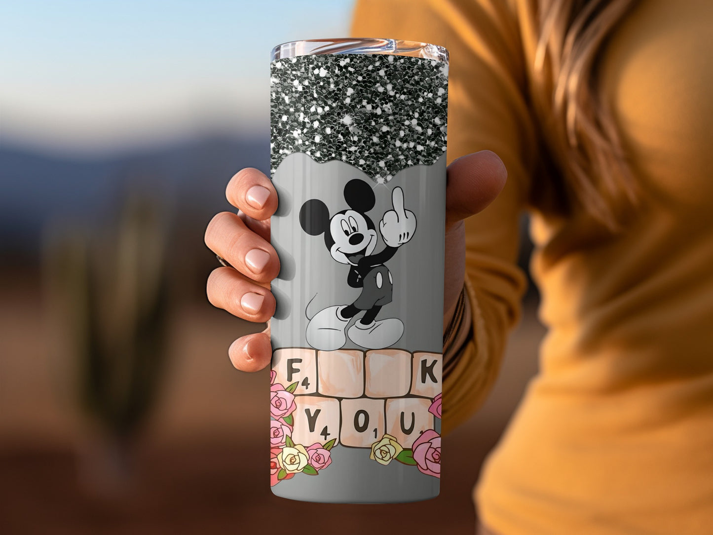 Mickey Mouse Design Glittery Tumbler Perfect Gift