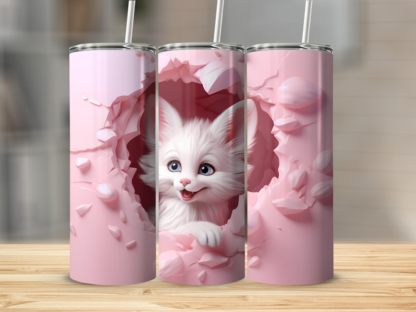 Adorable White Puppy Peeking Through Pink Artwork Tumbler
