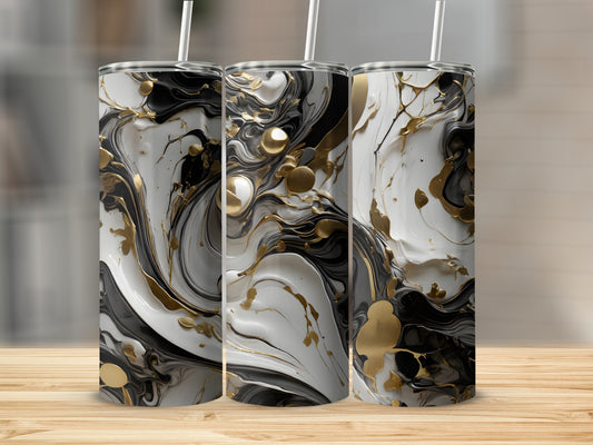 Black White Gold Abstract Marble Swirl Tumbler product type