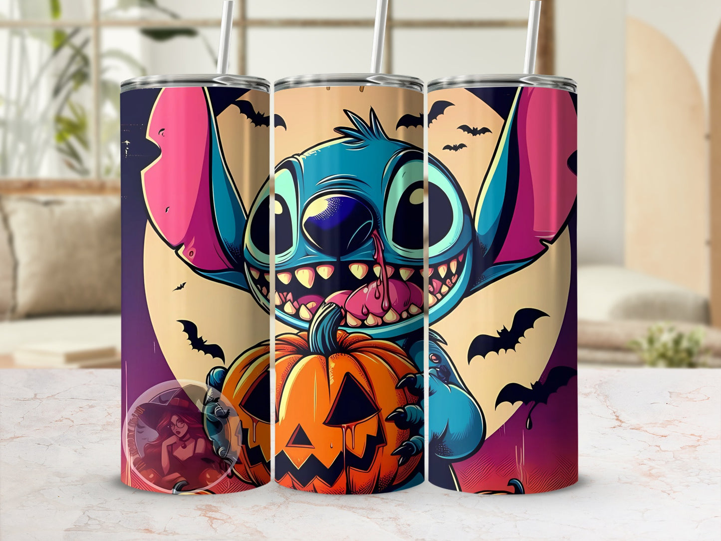 Spooky Halloween Character with Pumpkin Beverage Tumbler