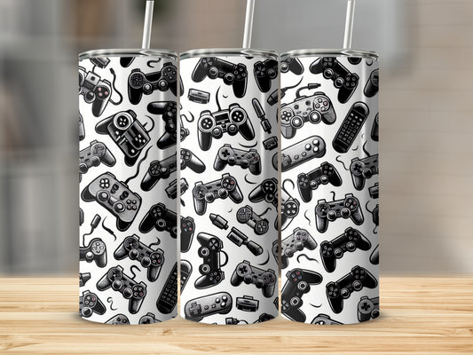 Video Game Themed Tumbler with Retro Controllers Design