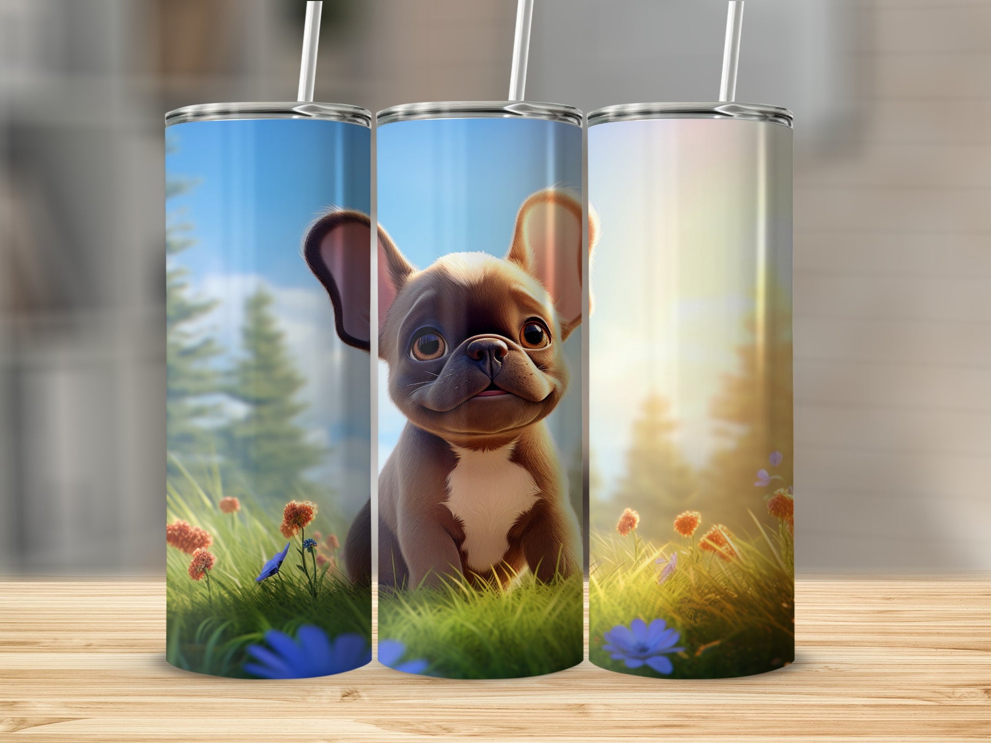 Cute Puppy in Meadow Design Travel Tumbler