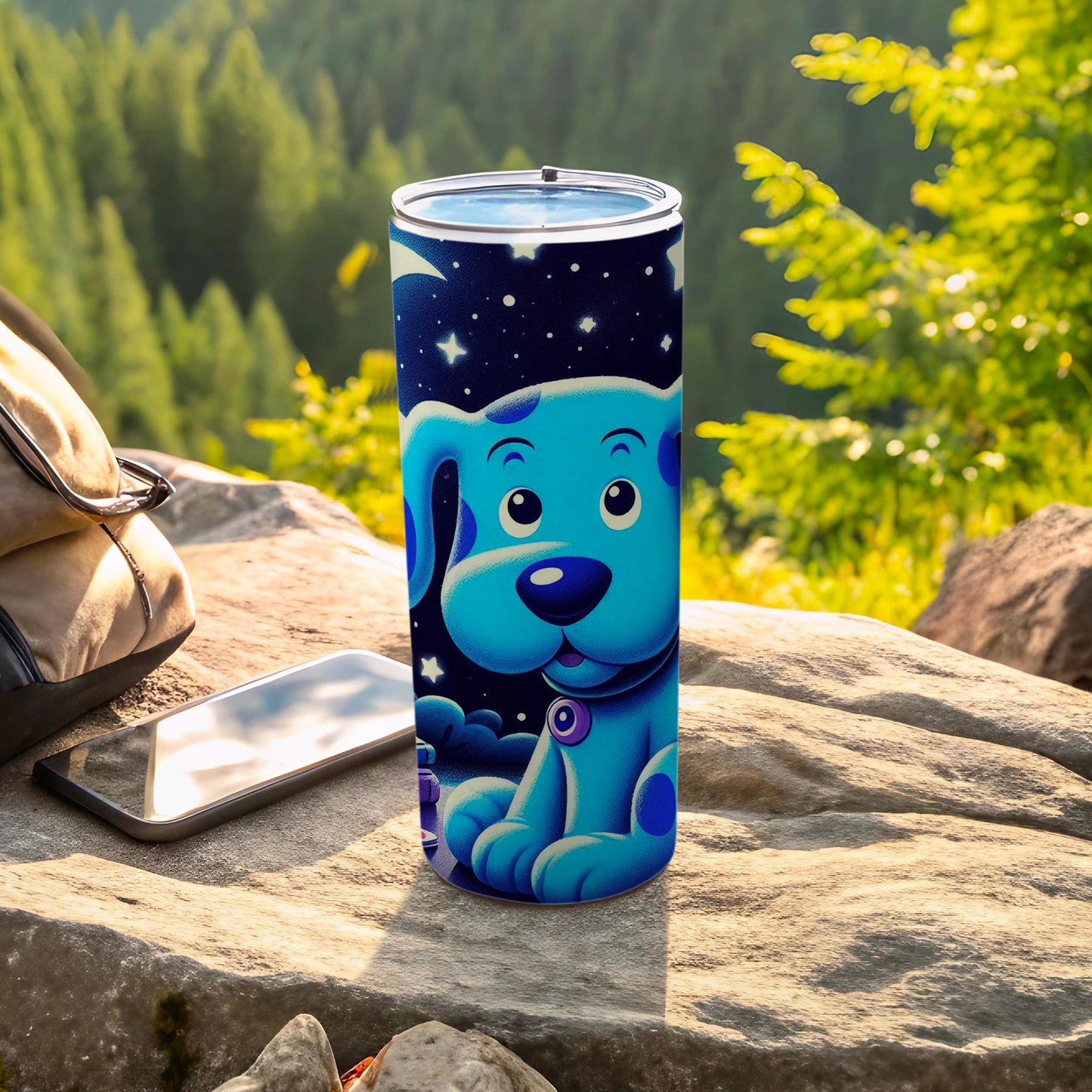Cute Blue Dog Cartoon Design Travel Tumbler Cup