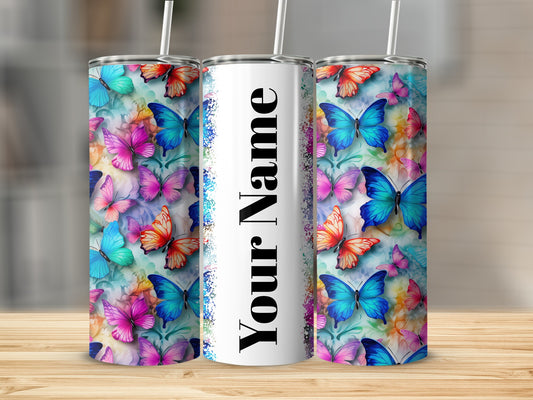 Custom Your Name Multicolor Butterfly Tumbler Product