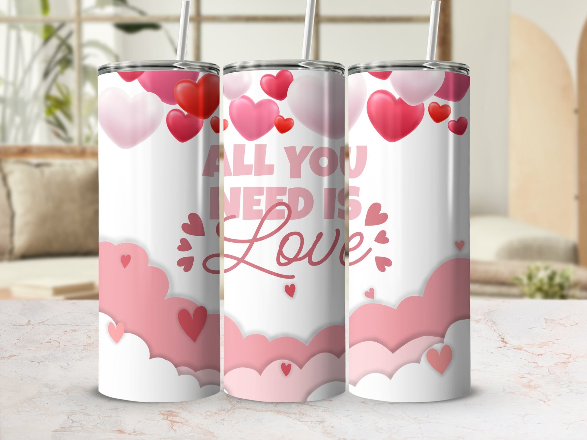 All You Need is Love Hearts Patterned Tumbler