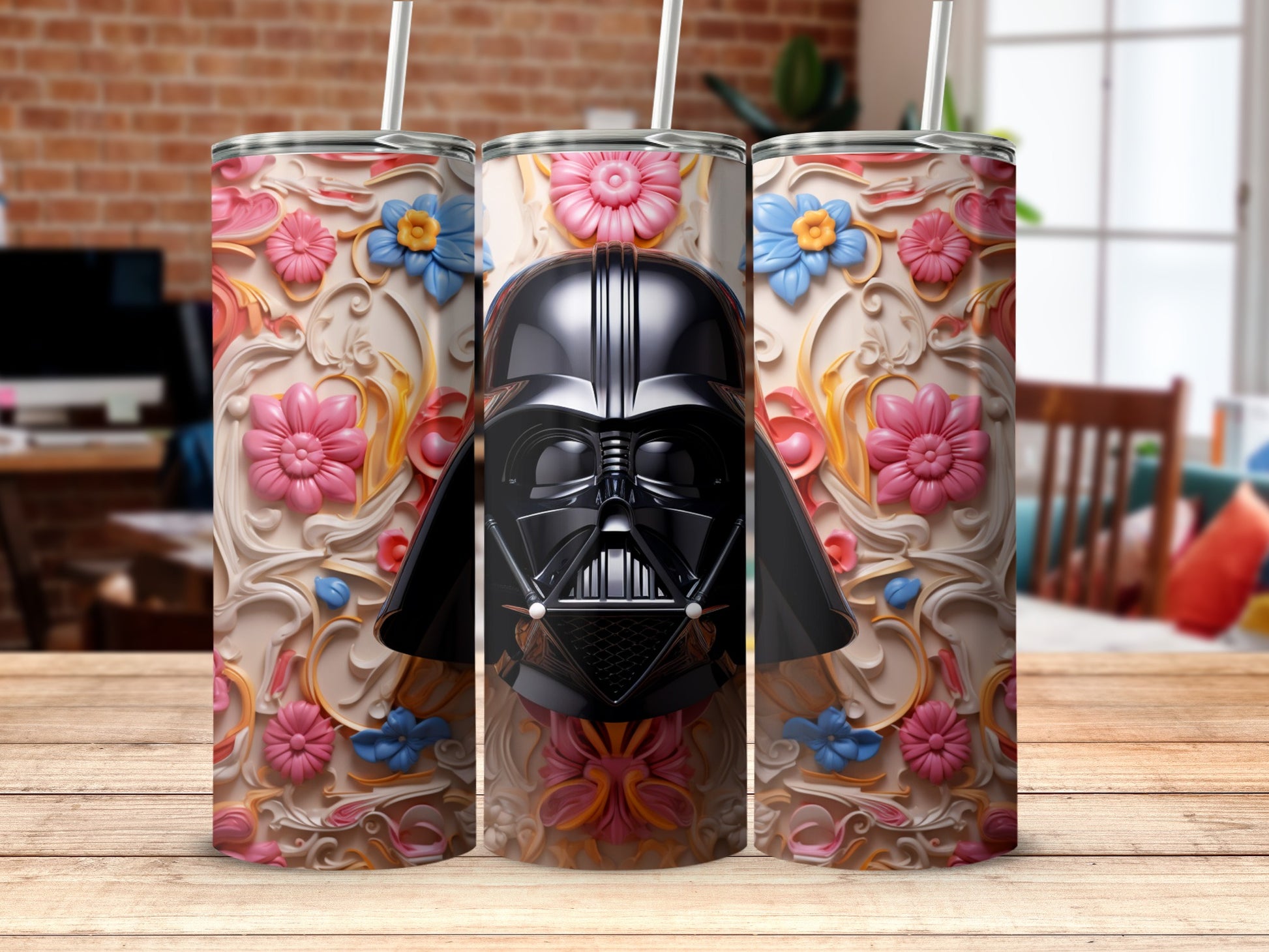 Darth Vader with Floral Design Tumblers