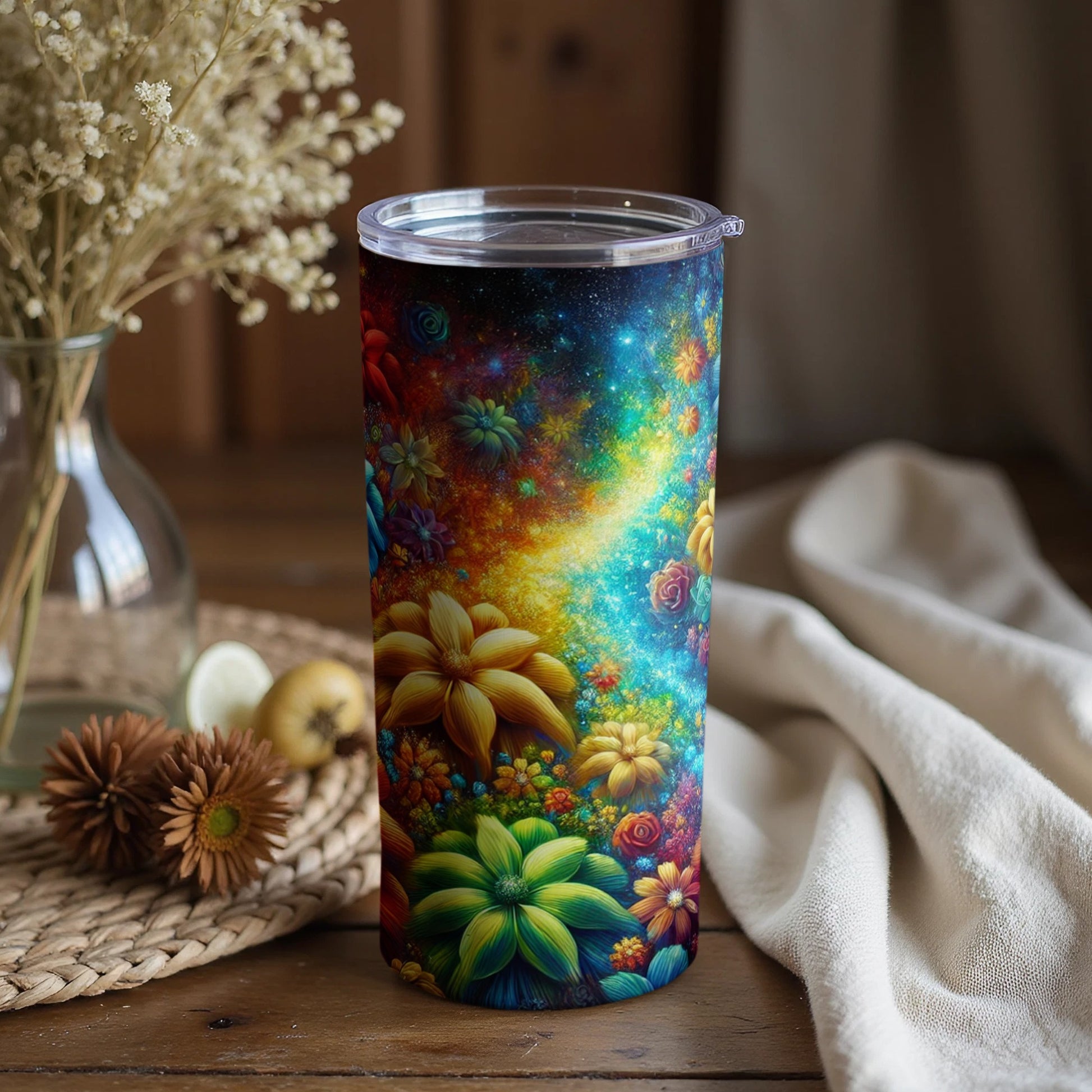Colorful Floral Galaxy Design Insulated Tumbler