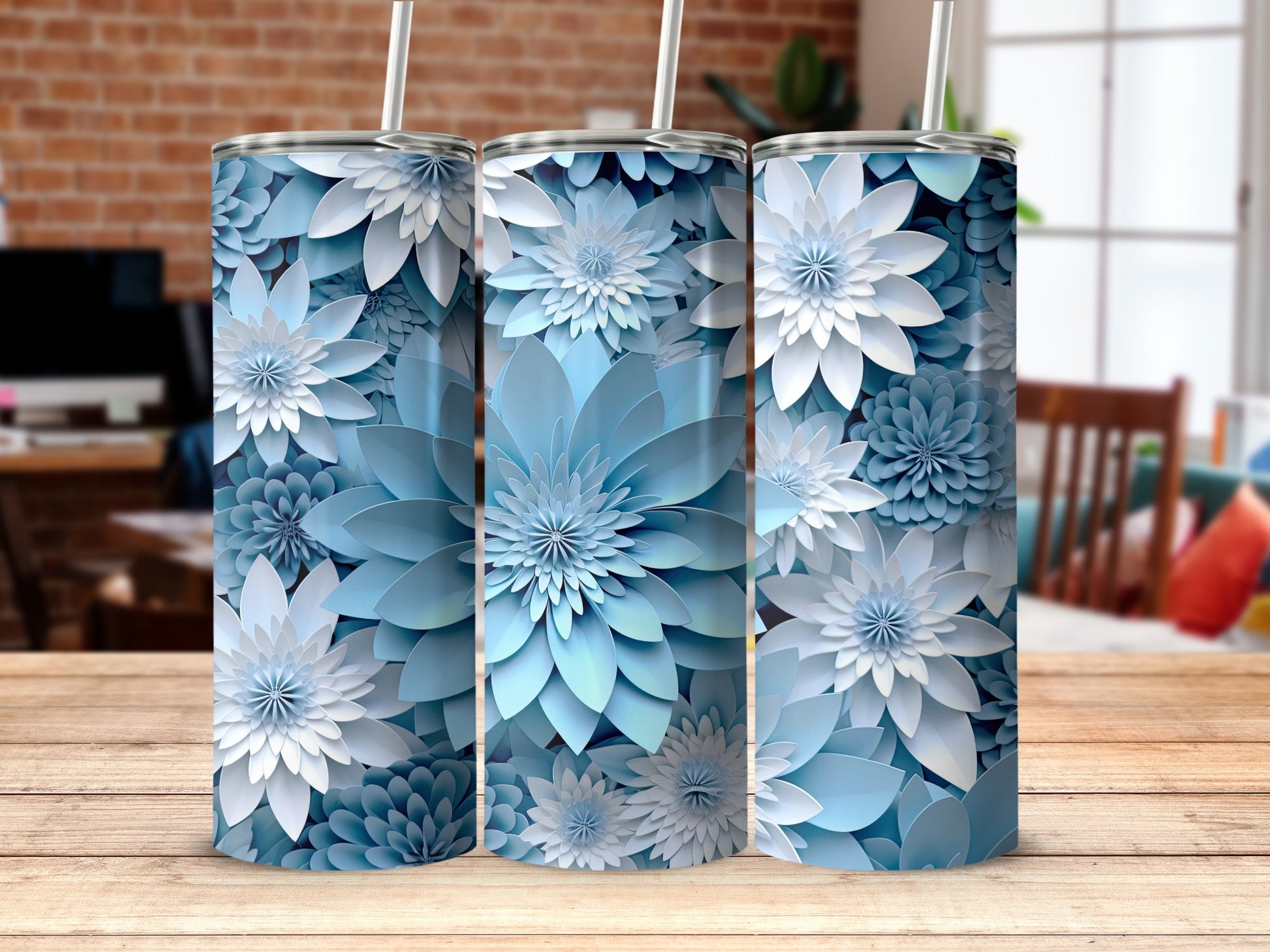 Serene Floral Design on Tall Insulated Drinkware