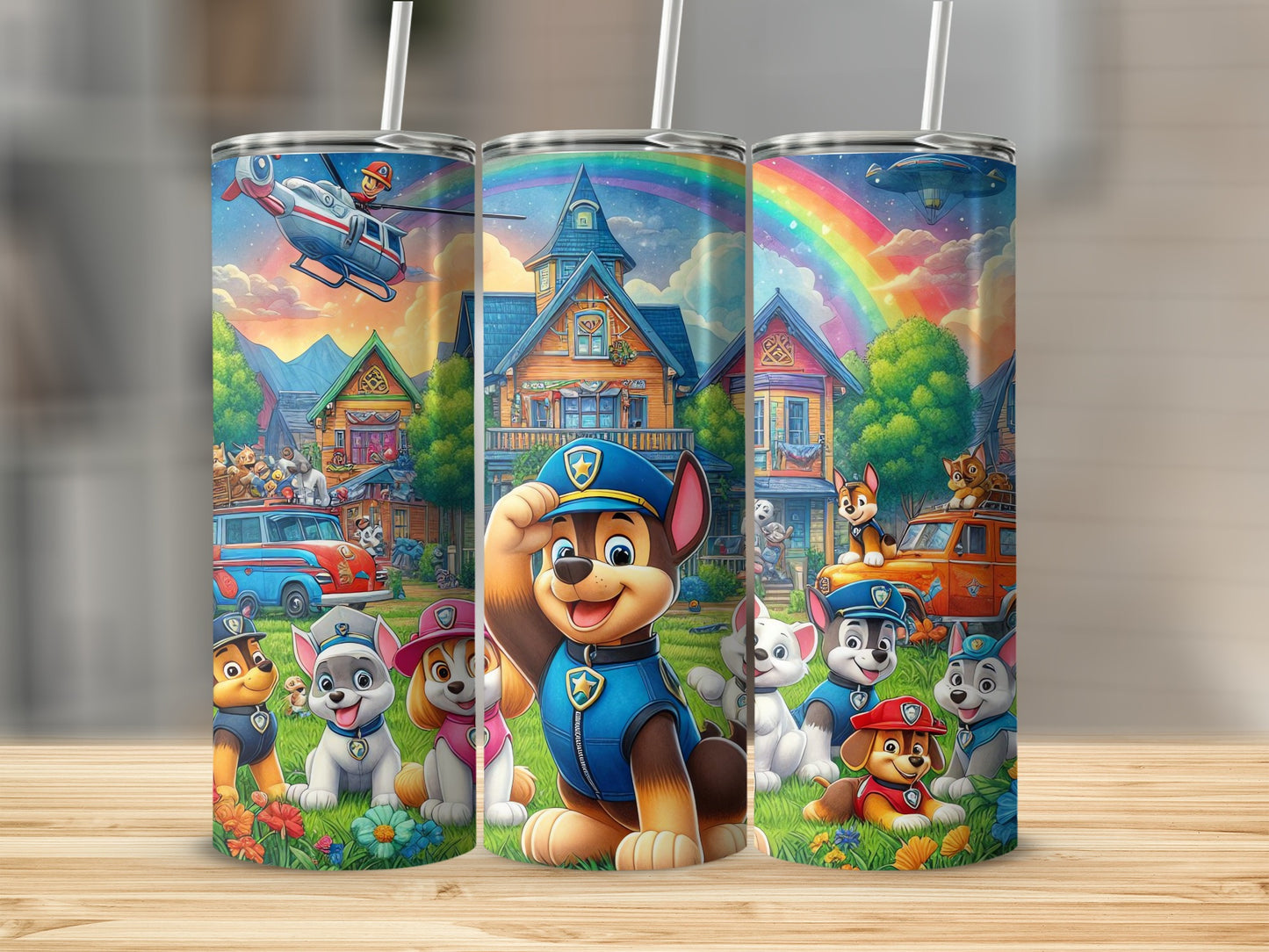 Colorful Character Scene Tumbler with Rainbow Background